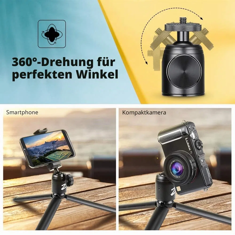 Zeadio Metall-Stativ + Kugelkopf-Halterung, mit 1/4 Zoll Schraube, Tisch-Stativ für Smooth 4, Crane Plus, Crane 2, Osmo Mobile, Ronin-S, Vimble 2, Gimbal Griff-Stabilisator und alle Kameras