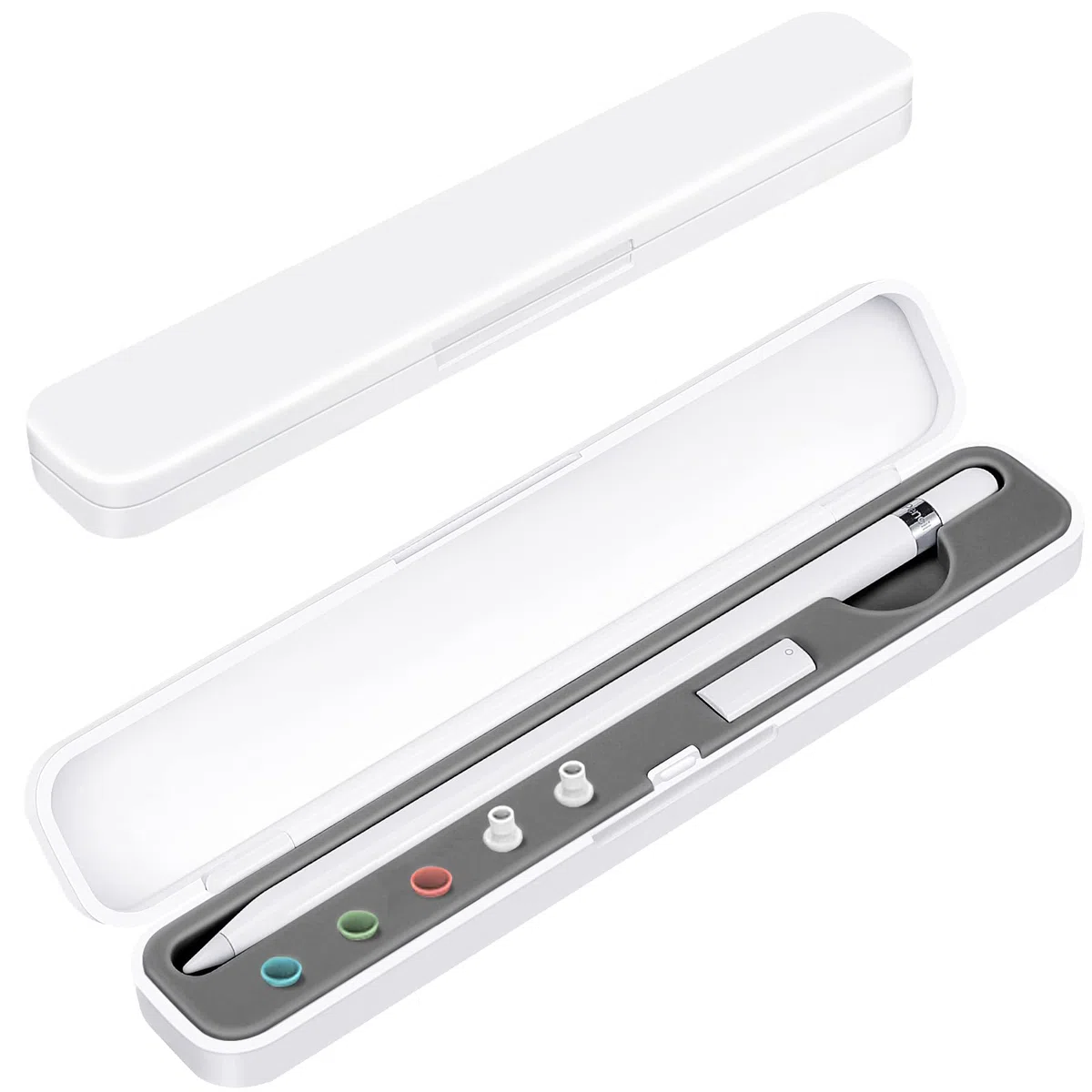 CASEBOT Stifthalter Hülle Kompatibel mit Apple Pencil Pro/USB-C, Apple Pencil 2./1. Generation, Tragbar Stylus Aufbewahrungsbox für Apple Pencil & Zubehör, Grau