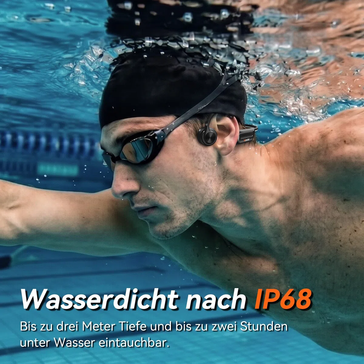 Wantek Knochenschall Kopfhörer Schwimmen IP68 Wasserdicht, Bluetooth 5.3 Open Ear Kopfhörer mit 32GB MP3 Player, Kabellose Sportkopfhörer für Schwimmen, Laufen, Radfahren, 8 Std. Akku