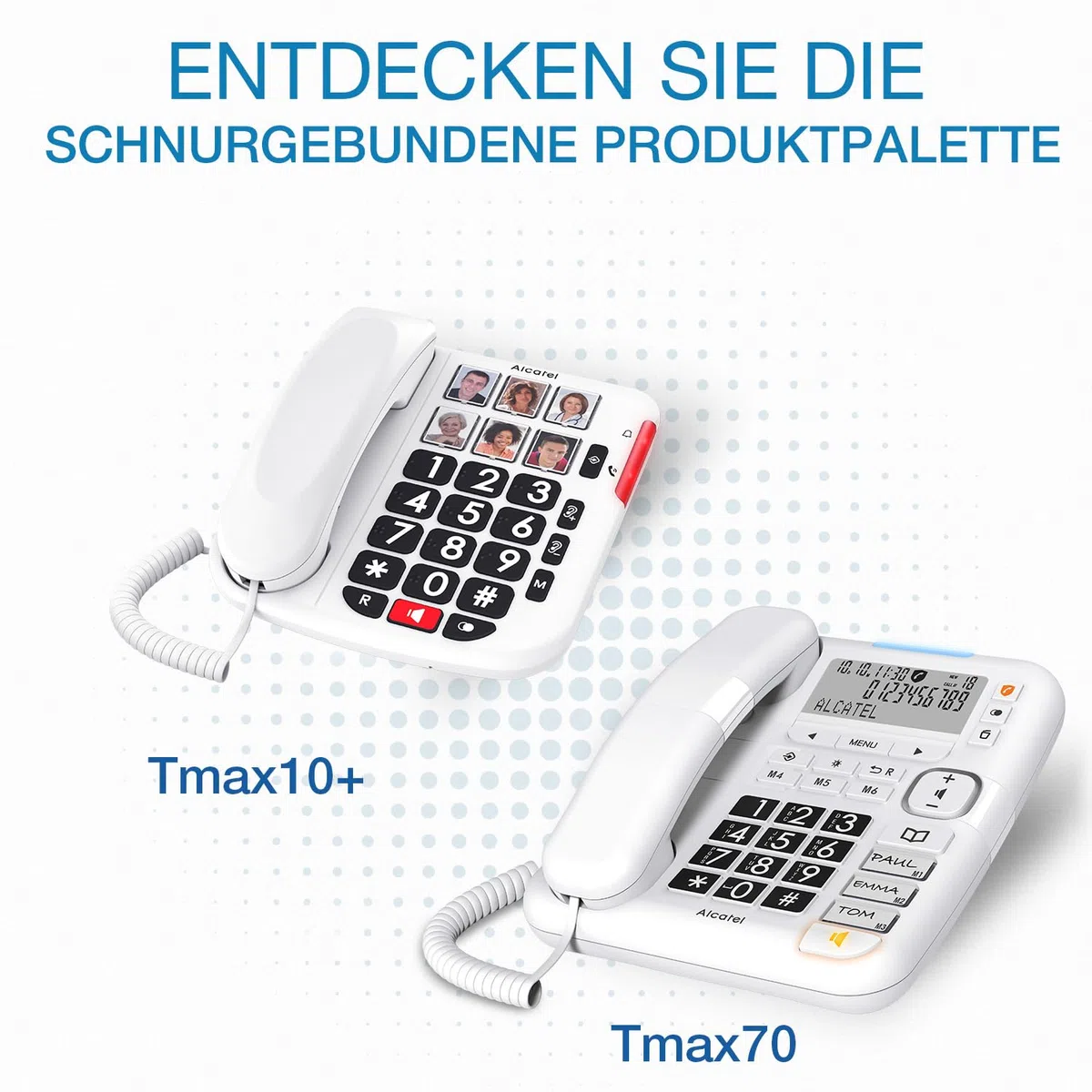 ALCATEL TMAX 10+ Schnurgebundenes Festnetztelefon für Senioren – Große Tasten – Audio Boost – Tasten mit Fotos – Freisprechen – Leuchtanzeige für Anrufe – Lauter Klingelton – Hörgerätekompatibel