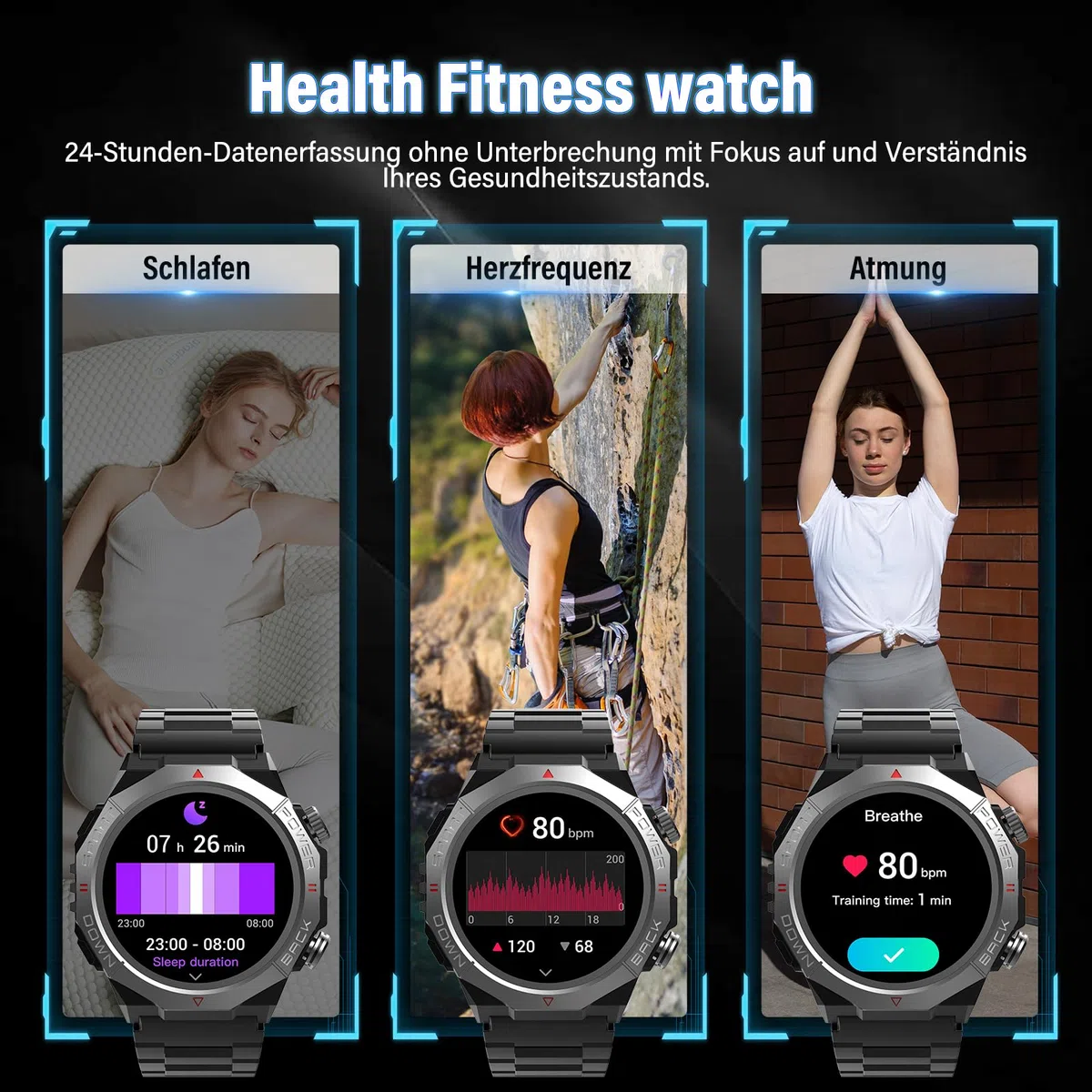 Smartwatch Herren Damen, Militär Smart Watch mit Telefonfunktion, 1,39"HD Touchscreen, IP68 Wasserdicht Sportuhr, 110+Sportmodi Fitness Tracker, Herzfrequenz, Schlafmonitor, Fitnessuhr für iOS Android