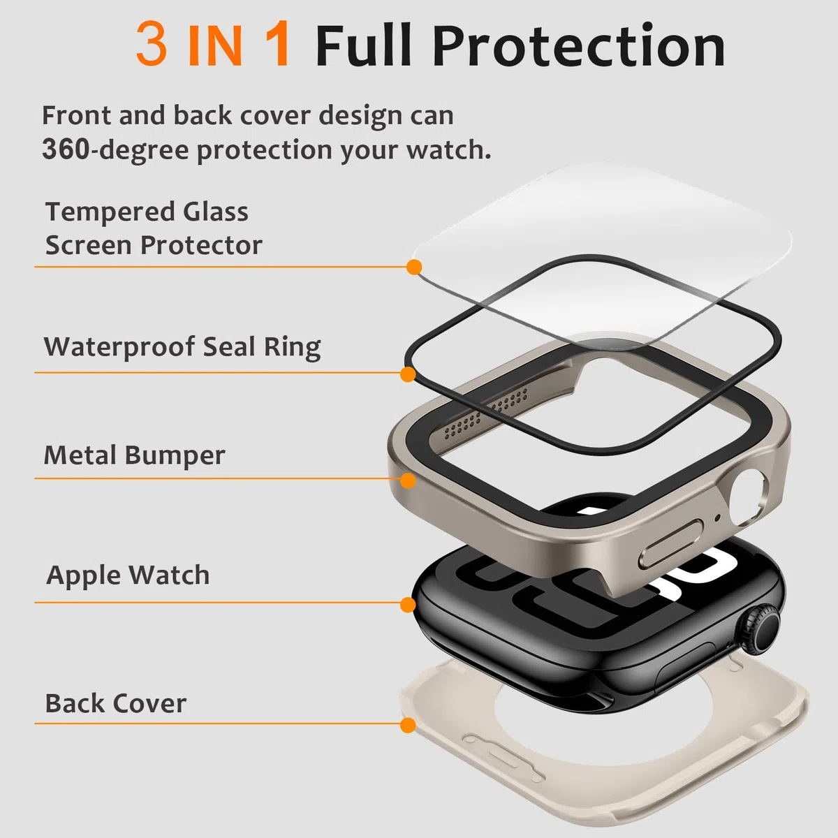 Amizee Metall Hülle Kompatibel für Apple Watch Series 11/10 46mm mit Displayschutz, Gerade Kante Ultradünn Kratzfeste mit Rückseite Schutzhülle für iWatch 46mm, Titanstahl
