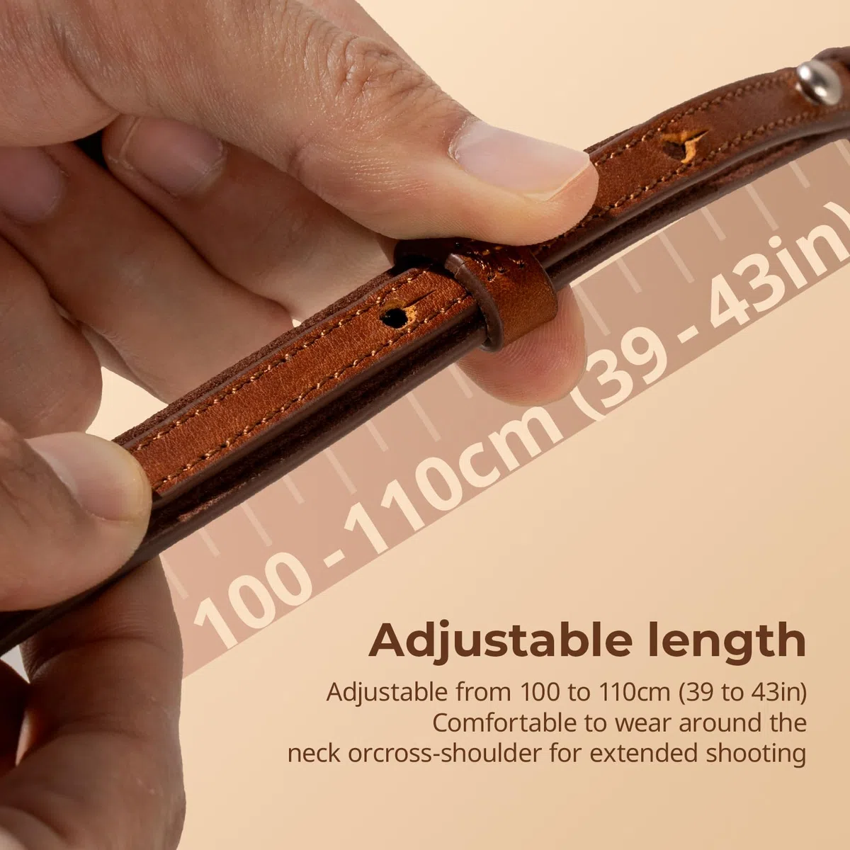 SMALLRIG Universal-Kamera-Schultergurt aus Leder für DSLR-Kameras, verstellbar von 100 bis 110 cm (39 bis 43 Zoll), maximale Belastung 10 kg (22 lb), ergonomische Schulterstütze