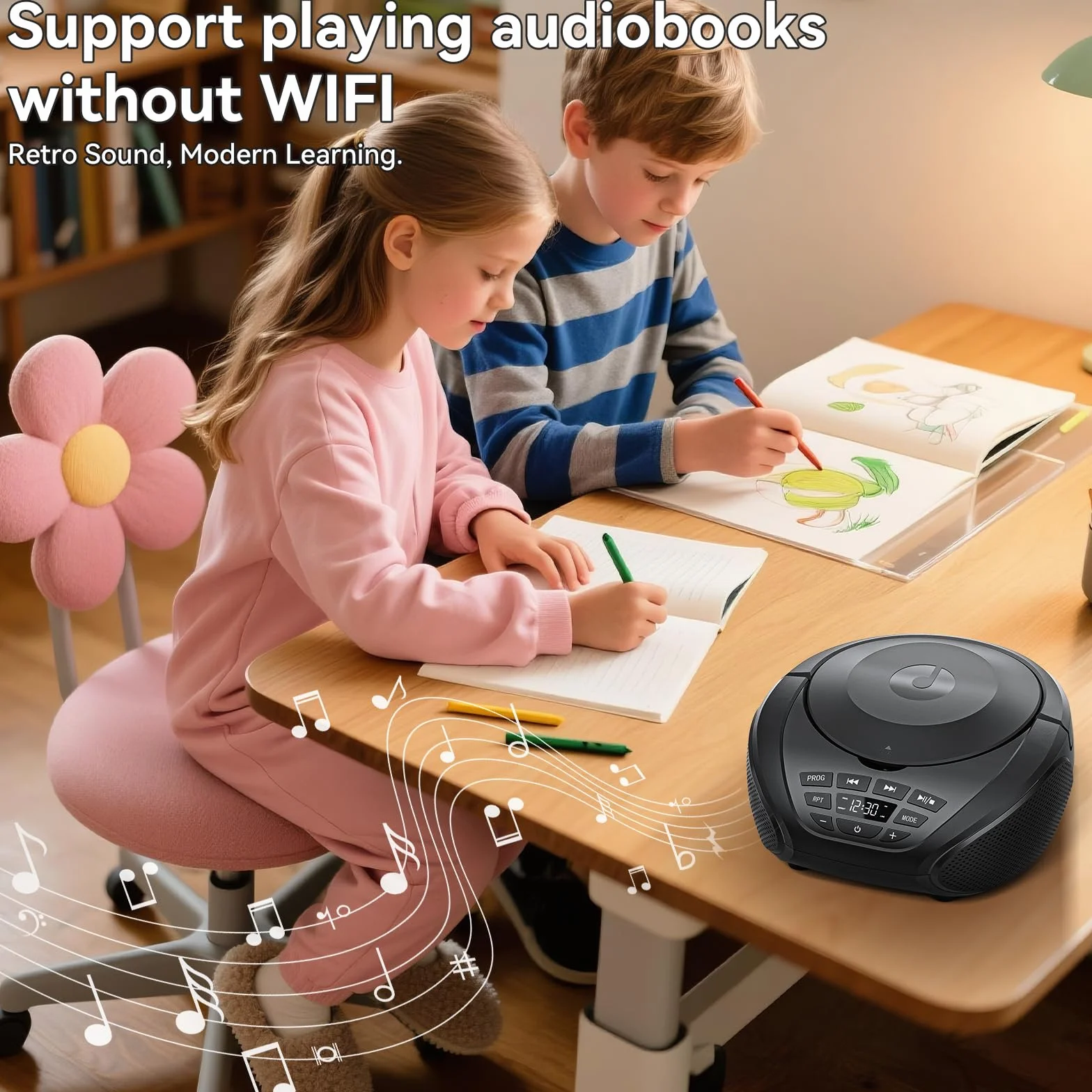 Gueray Tragbarer CD-Player, Boombox, Heim-Audio-CD-Player mit Lautsprechern, FM-Radio, AUX-Eingang, unterstützt Kopfhörer, Playlist-Modus, PROG-Wiedergabe für Außen- und Innen-Hörbücher