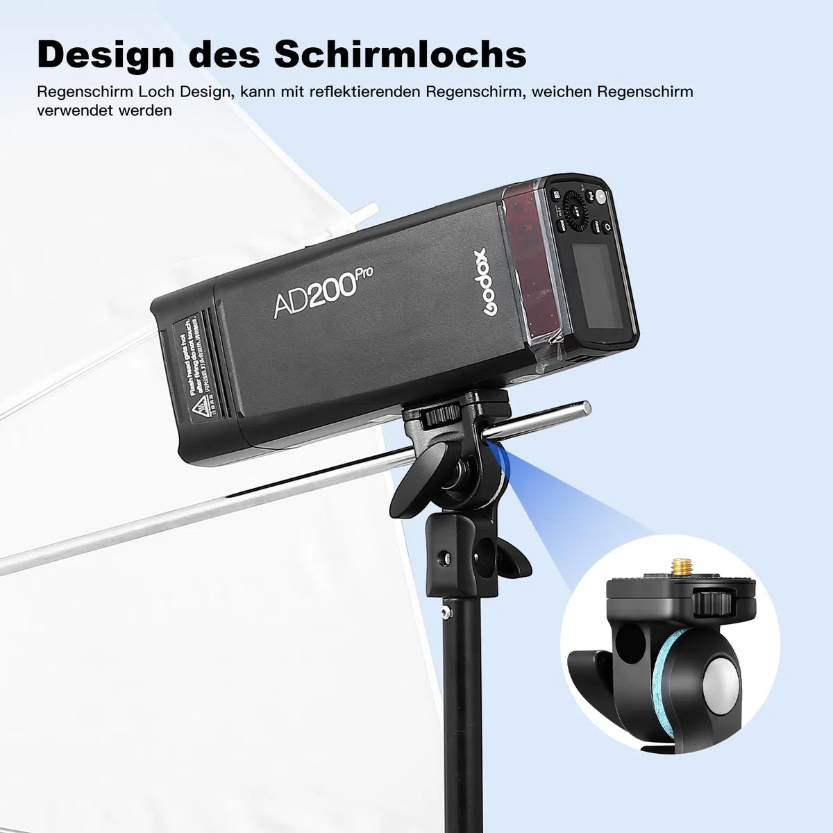 Godox AD-E2 Blitzhalterung Metallhalterung Umbrella mount Umbrella Holder Bracket mit Standard 1/4" Schraube und Schirmadapter für AD100Por AD300Pro AD200 AD200Pro AD200Proii