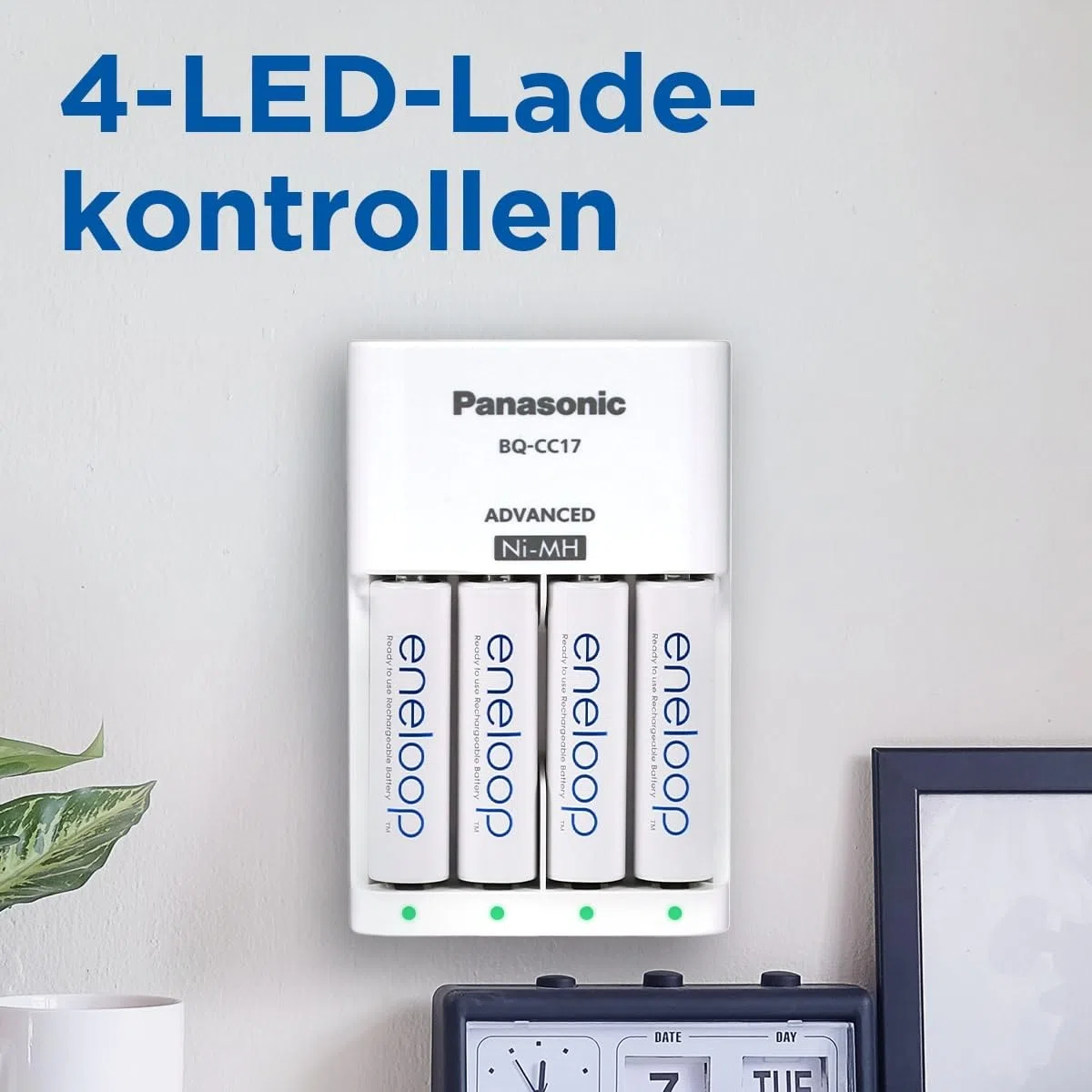 eneloop Smart-Ladegerät für 1–4 AA/AAA NI-MH-Akkus, mit 4 eneloop AA/Mignon-Akkus mit verbesserter Kapazität und 7 Sicherheitsfunktionen