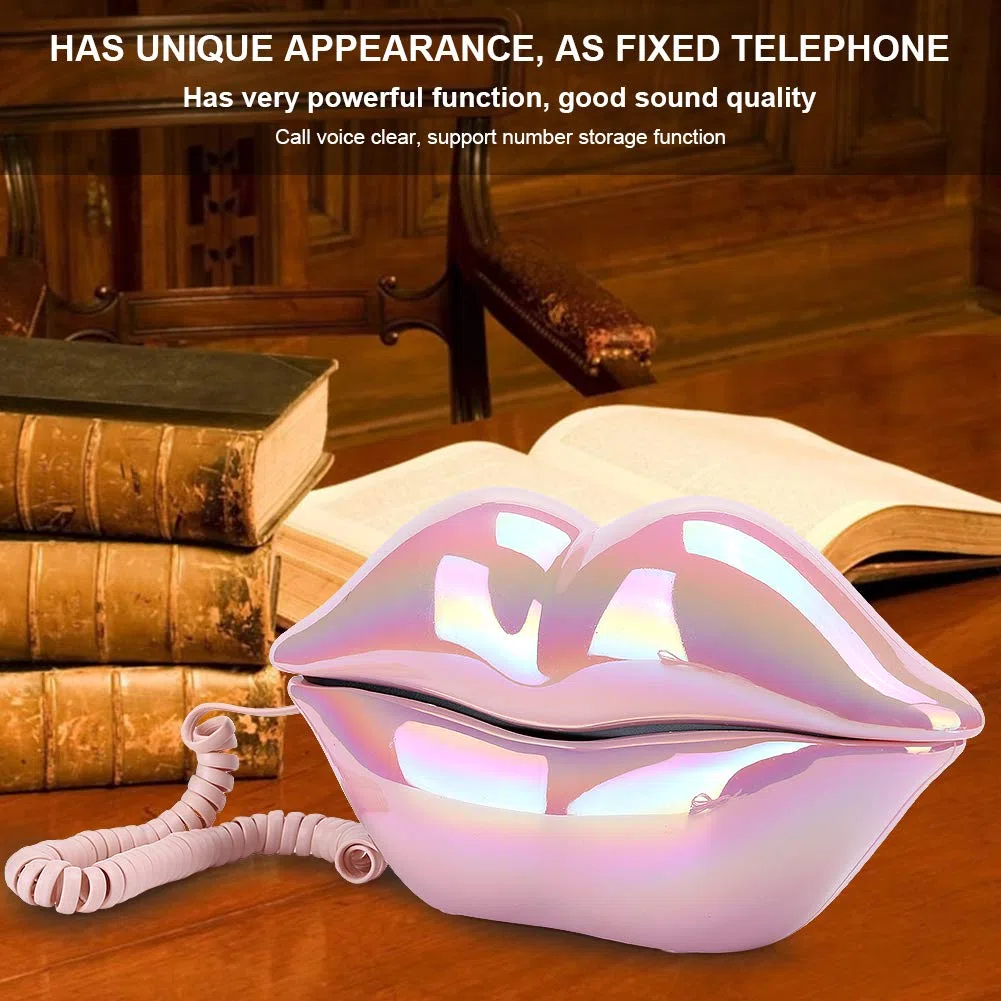 Lippentelefon, Rosa Schnurgebundene Festnetztelefone für Zuhause, Neuheits-Lippentelefon-Geschenk, Kabelgebundenes Lippentelefon für Dekoration/Zuhause/Büro/Kunstdekor