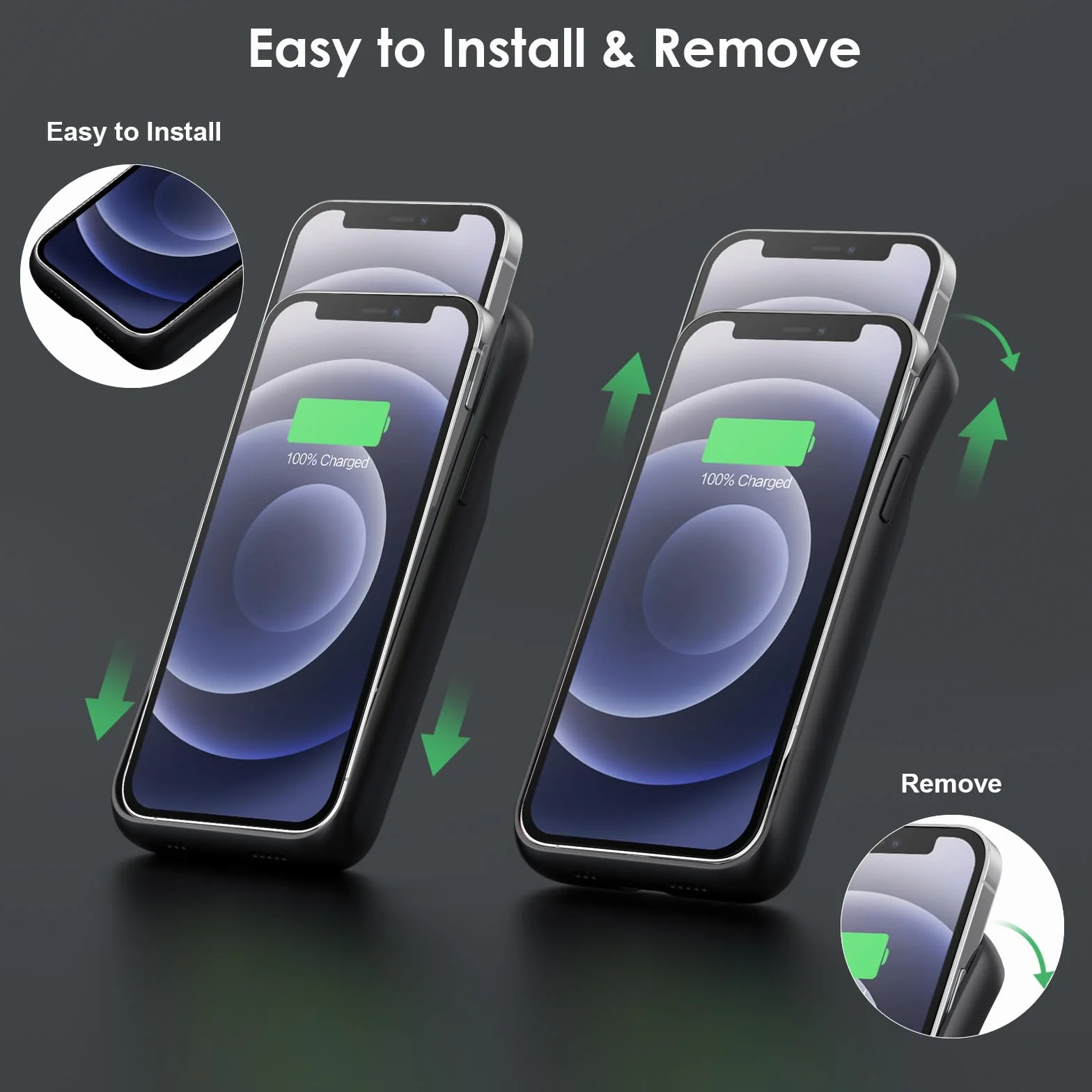 Akku Hülle für iPhone 12/12 Pro, HETP [10800 mAh] Wiederaufladbar Batterie Ladehülle Akku mit Schutzfolie, Tragbares Batterieladegerät Hülle Leistungsstarke Power Bank für iPhone 12/12 Pro (A-Schwarz)