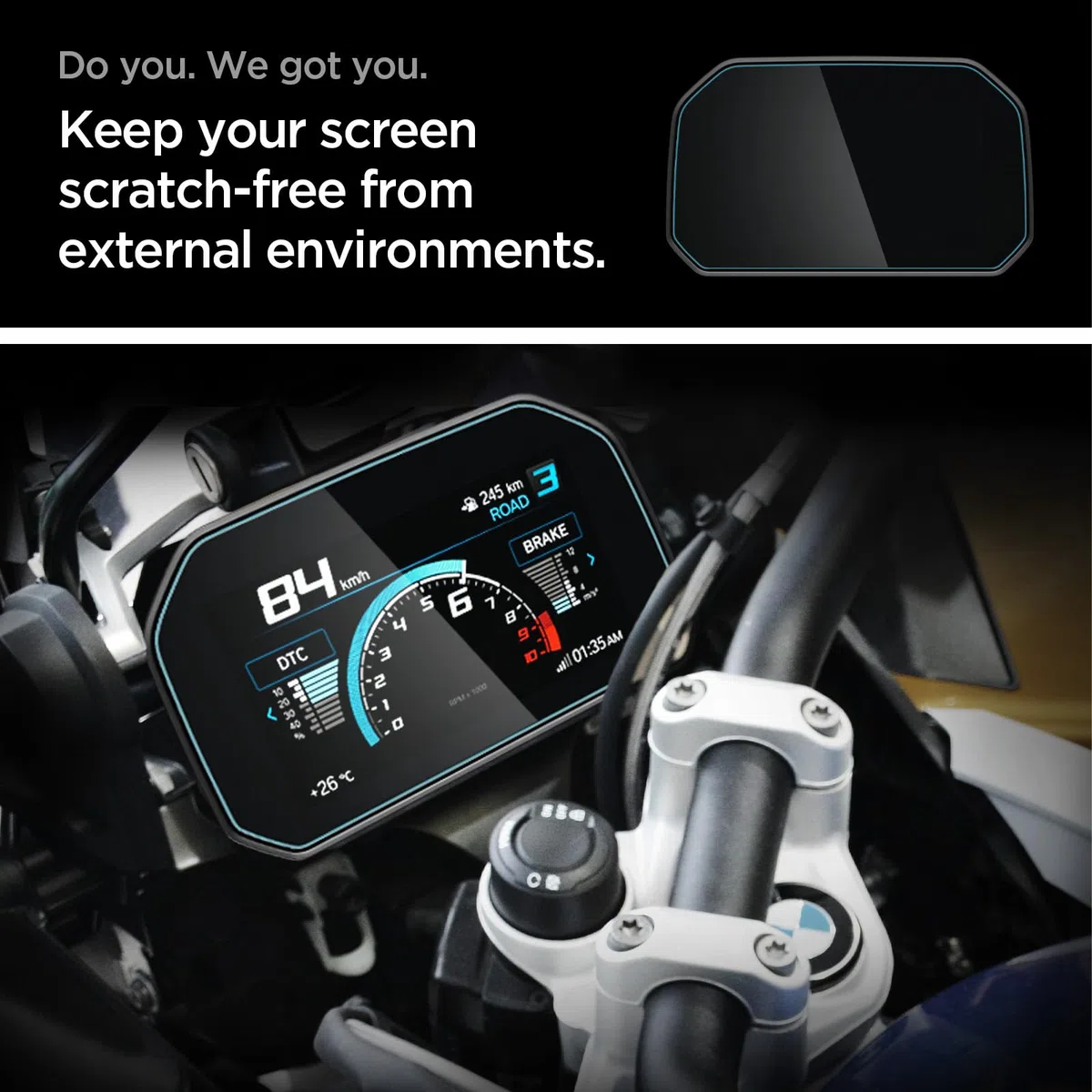 Spigen Glas.tR Slim Schutzfolie kompatibel mit BMW Motorrad 6.5 Zoll TFT Display, R 1250 GS (2018-2025), R 1250 GS Adventure (2018-2025), Kristallklar, Kratzfest, 9H Härte Folie