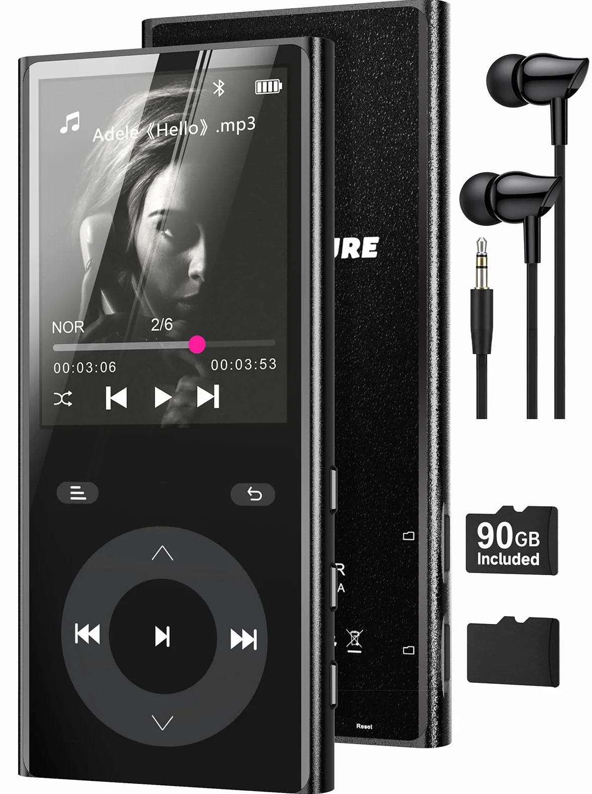90GB MP3 Player Bluetooth 5.3, Musik Player 2 TF-Kartensteckplätzen, 2,4" Farbbildschirm, Touch-Tasten, MP3 Player Kinder mit Lautsprecher, Unterstützung bis zu 256 GB, Inklusive Kopfhörer, Schwarz