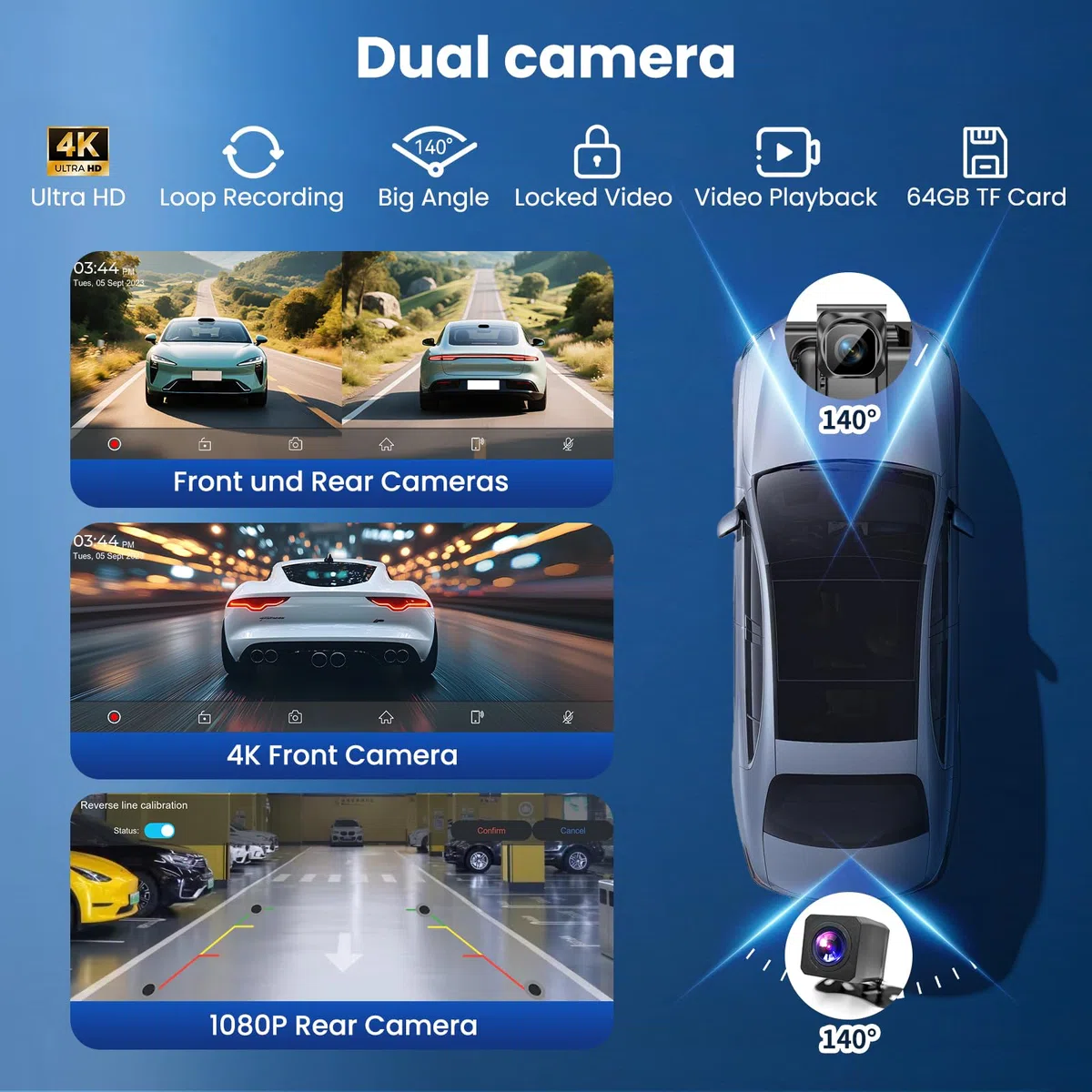 11,5 Zoll Carplay Display Android Auto mit Navigation 4K Dashcam Rückfahrkamera Bluetooth IPS Touchscreen