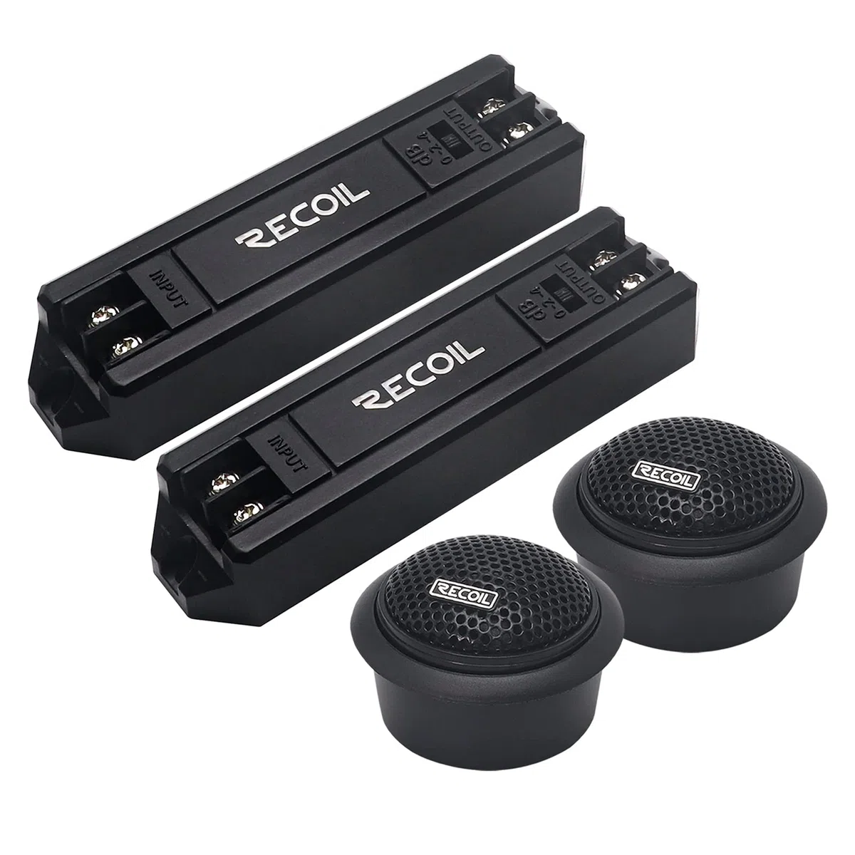 RECOIL RET1 Echo Serie 1-Zoll-Hochtöner (45 mm) mit Neodym-Seidenkalotte – Paar Hochtöner für Auto-Komponenten-Audiosystem mit integriertem 3-Stufen-Filter