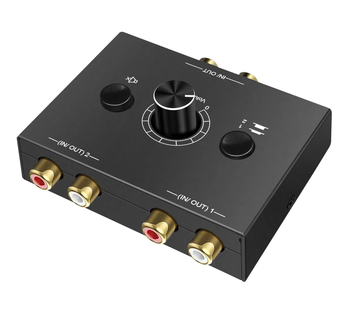 UNSTINCER RCA Cinch Audio Switch 2(1)-In-1(2)-Out, a/b Analog Stereo Umschalter mit Lautstärkeregelung Stummschalttaste,Bidirektional Sound Selector Schalter für Phono Kopfhörer Lautsprecher
