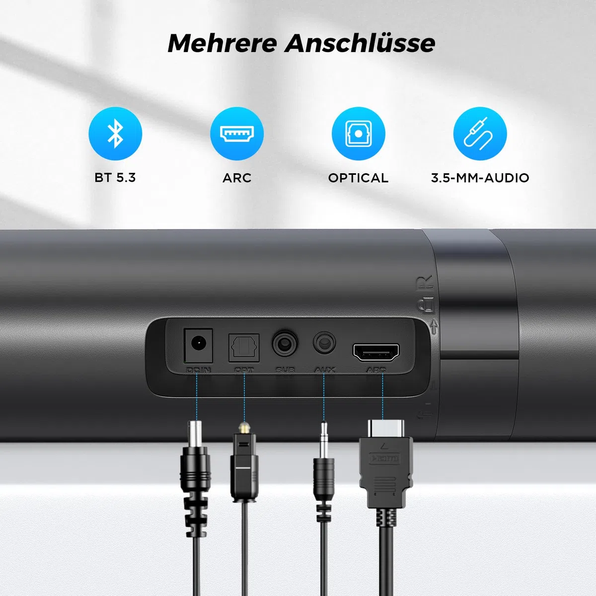 Soundbar für TV Geräte, 2-in-1 Trennbare Tower-Lautsprecher mit Bluetooth 5.3/HDMI-ARC/Optisch/AUX – Wandmontagefähige Home Cinema Sound bar mit Surround-Sound für PC/Gaming/Projektoren (Black) 1Pcs