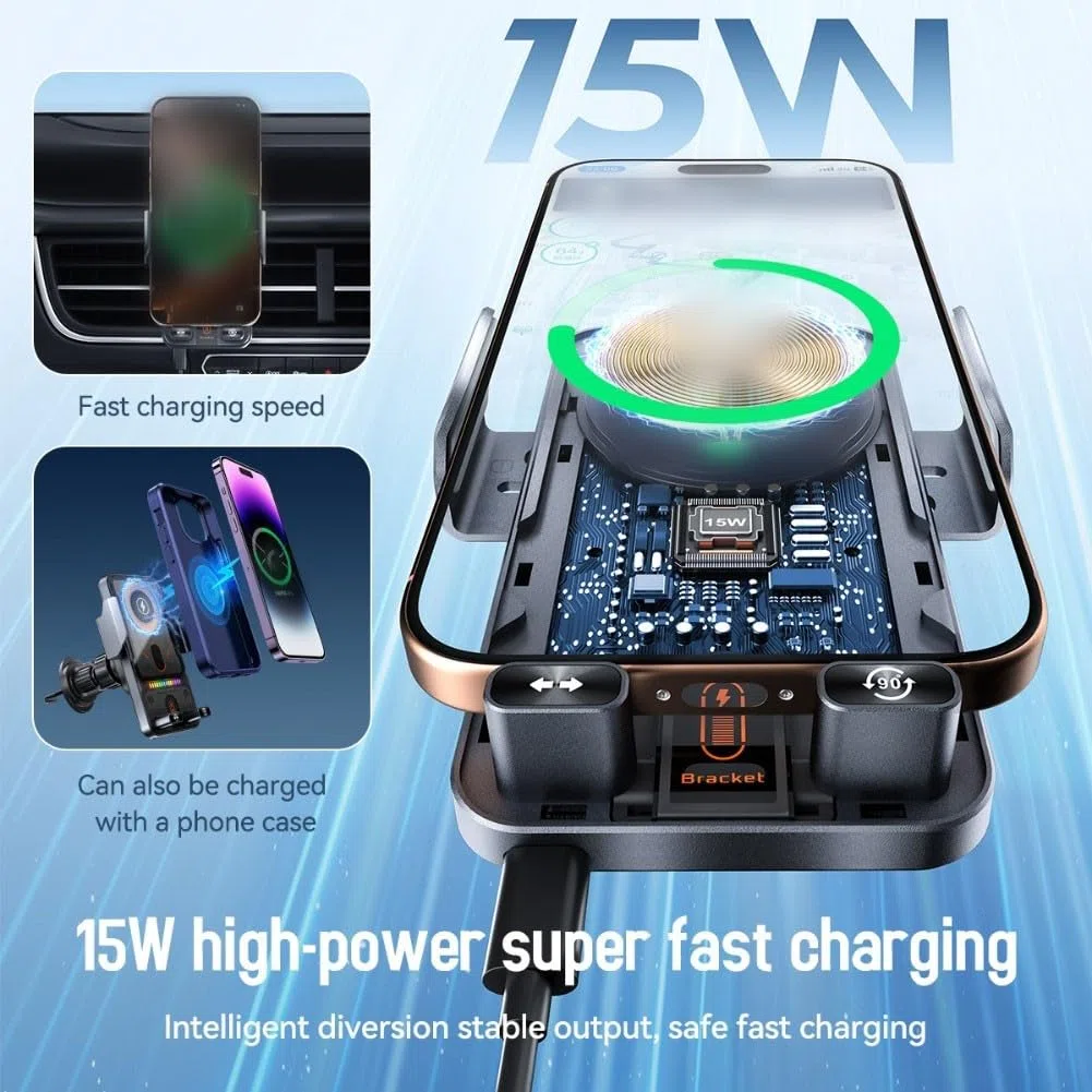 15W Fast Wireless Car Charger & Phone Holder, Handyhalterung Auto mit Ladefunktion, Induktive Ladestation Auto, Air Outlet Installation für iPhone für Samsung für Huawei für LG usw(Black)