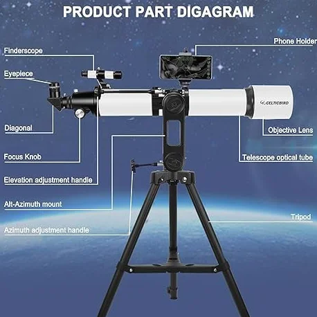 Telescope für Erwachsene Astronomie, 90mm Öffnung 700mm Refraktor-Teleskope für Erwachsene Anfänger Kinder mit hoher Präzision Anpassung, Ultra-stabilen Vertisteel AZ Mount Base Stativ