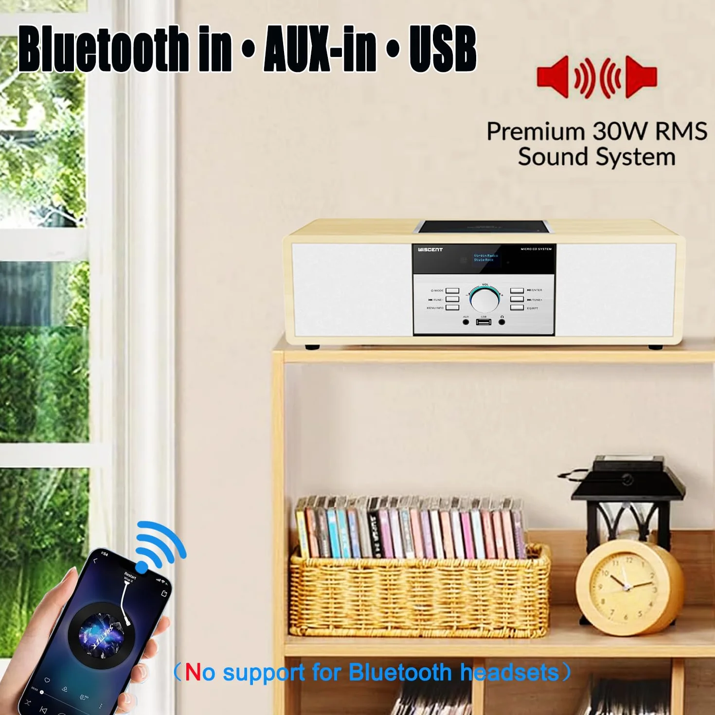 DAB Radio mit CD Player, Vintage-HiFi-Musiksystem aus Holz mit Bluetooth, DAB+, UKW-Radio, AUX- und USB-Eingang, Fernbedienung, Kompaktradio und Stereoanlage