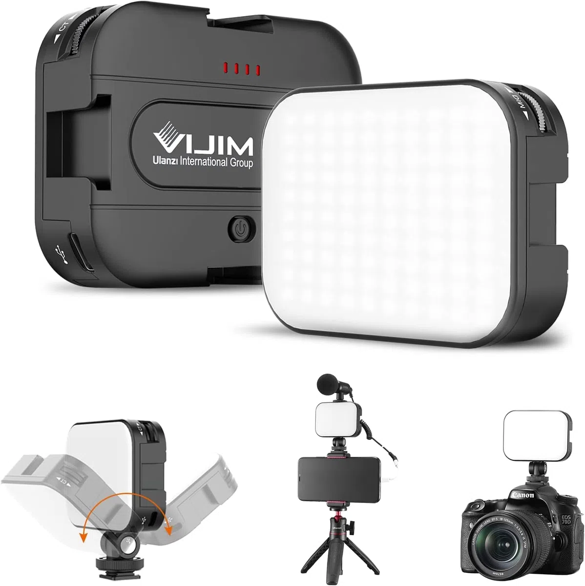 ULANZI VL100C LED Videoleuchte mit 2000mAh Akku, CRI95+ Kameralicht 2500K-6500K dimmbar, Cold Shoe Mount & USB-C Schnellladung für YouTube, TikTok Live, Portraitfotografie