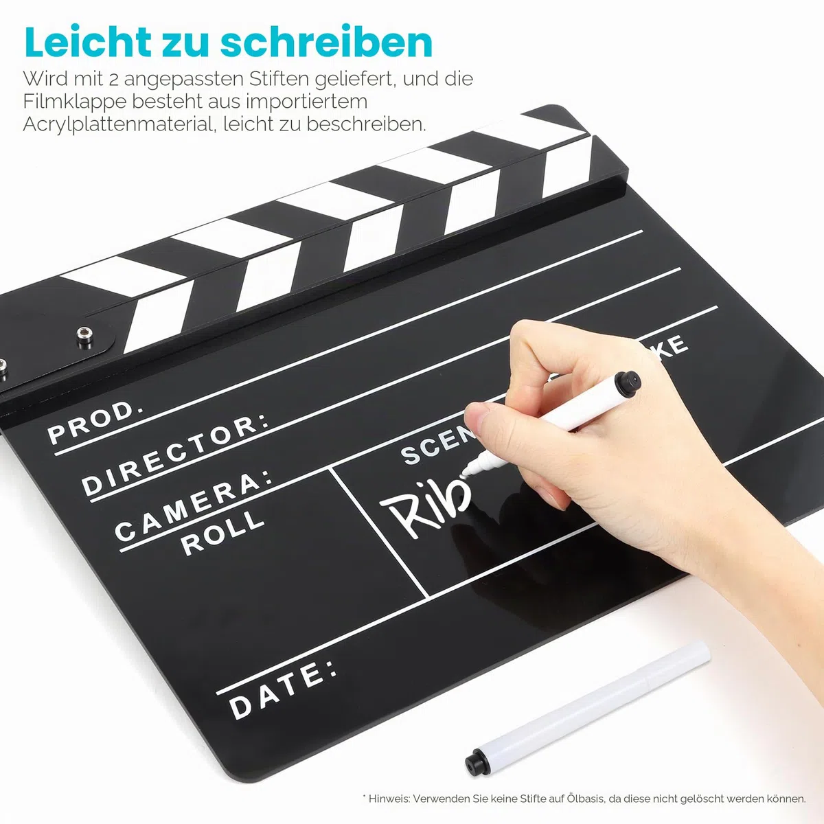 Regisseure Clapper Board für Film, Hollywood Slate Move Photography Video TV Cut Action Szene Acryl Clapper Board mit einem magnetischen Tafelradierer, zwei benutzerdefinierten Stiften,