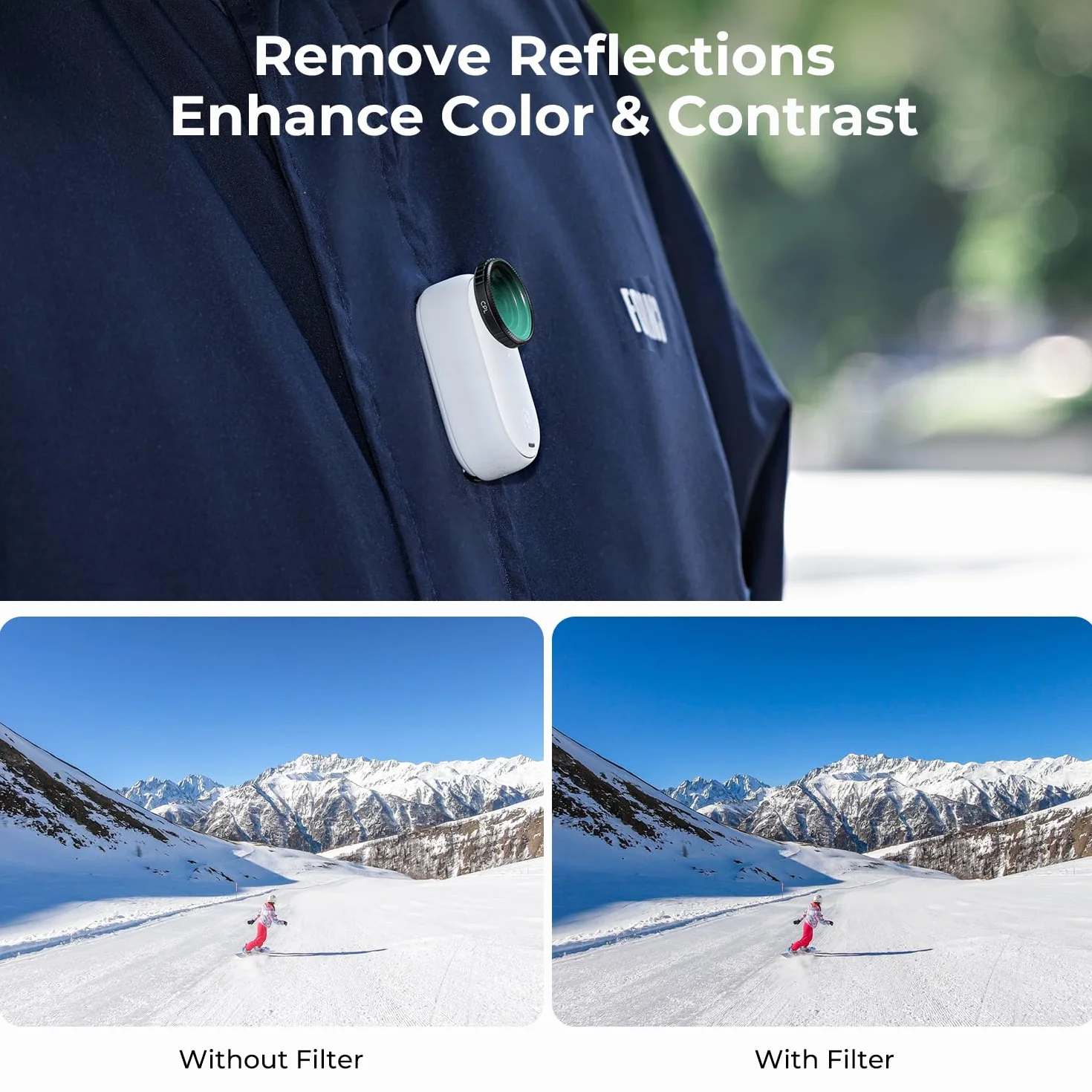K&F CONCEPT GO3S UV+CPL+ND4 Filter kompatibel mit Insta360 GO 3S, Action Kamera Zubehör, Polarisator ND Filter, mehrfach beschichtetes optisches HD Glas