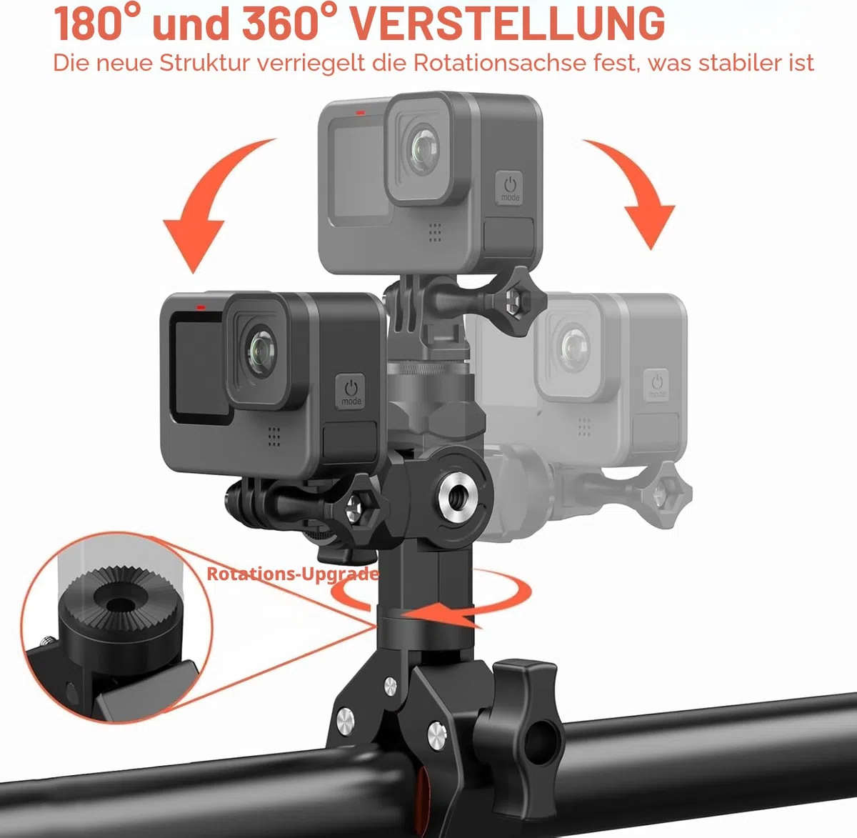 UNSTINCER Fahrrad Motorrad Lenker Kamera Halterung Schwerlast Klemme, Super Clamp mit 1/4 Gewinde und Action Cam Adapter, Selfie Stick Mount für Gopro Insta360 X5 DJI Akaso DSLR Monitor Stativ