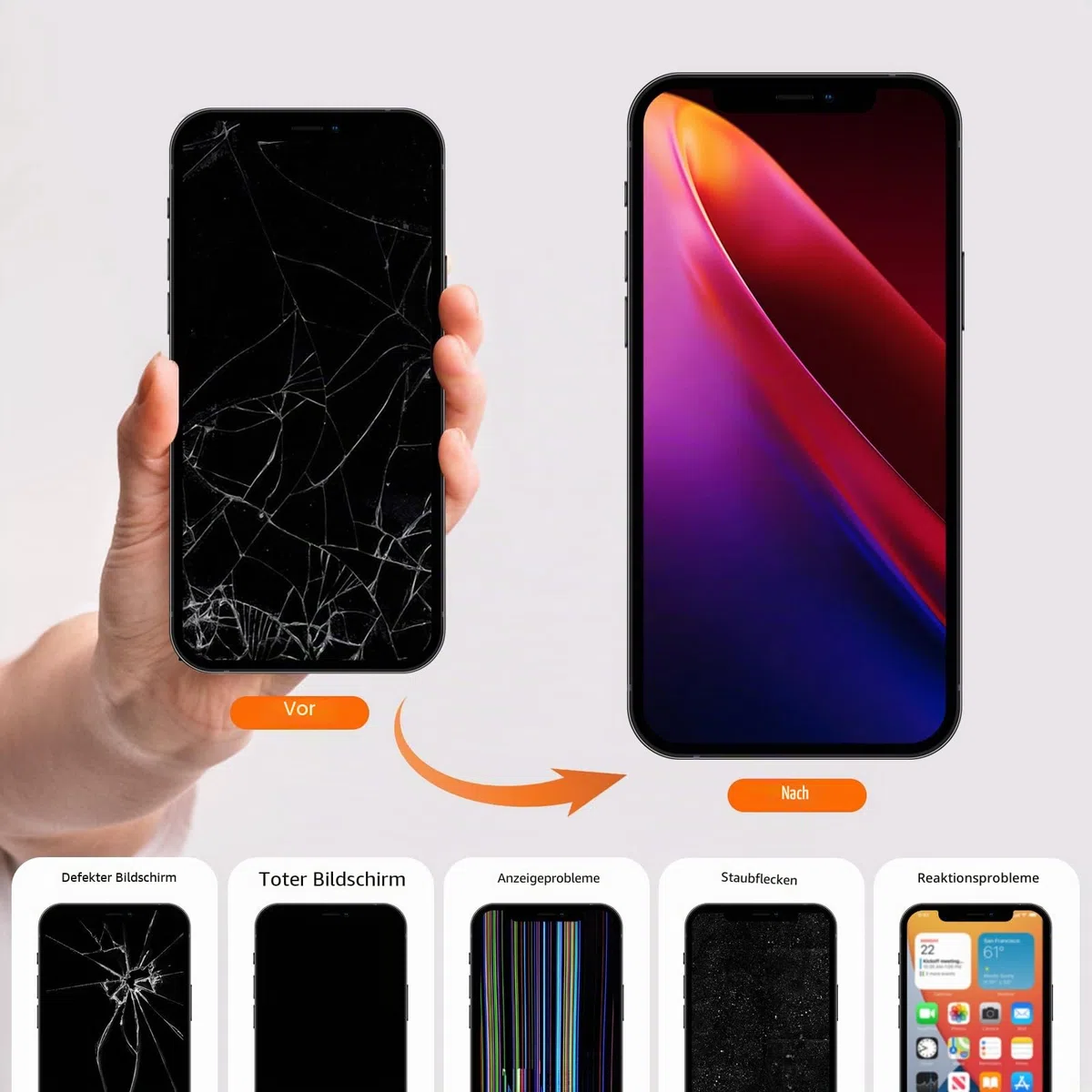 DTD Display für iPhone 12/iPhone 12 Pro LCD 6.1" Bildschirm Ersatz FHD Touchscreen 3D Touch Digitizer Rahmen Montage und Reparaturkits