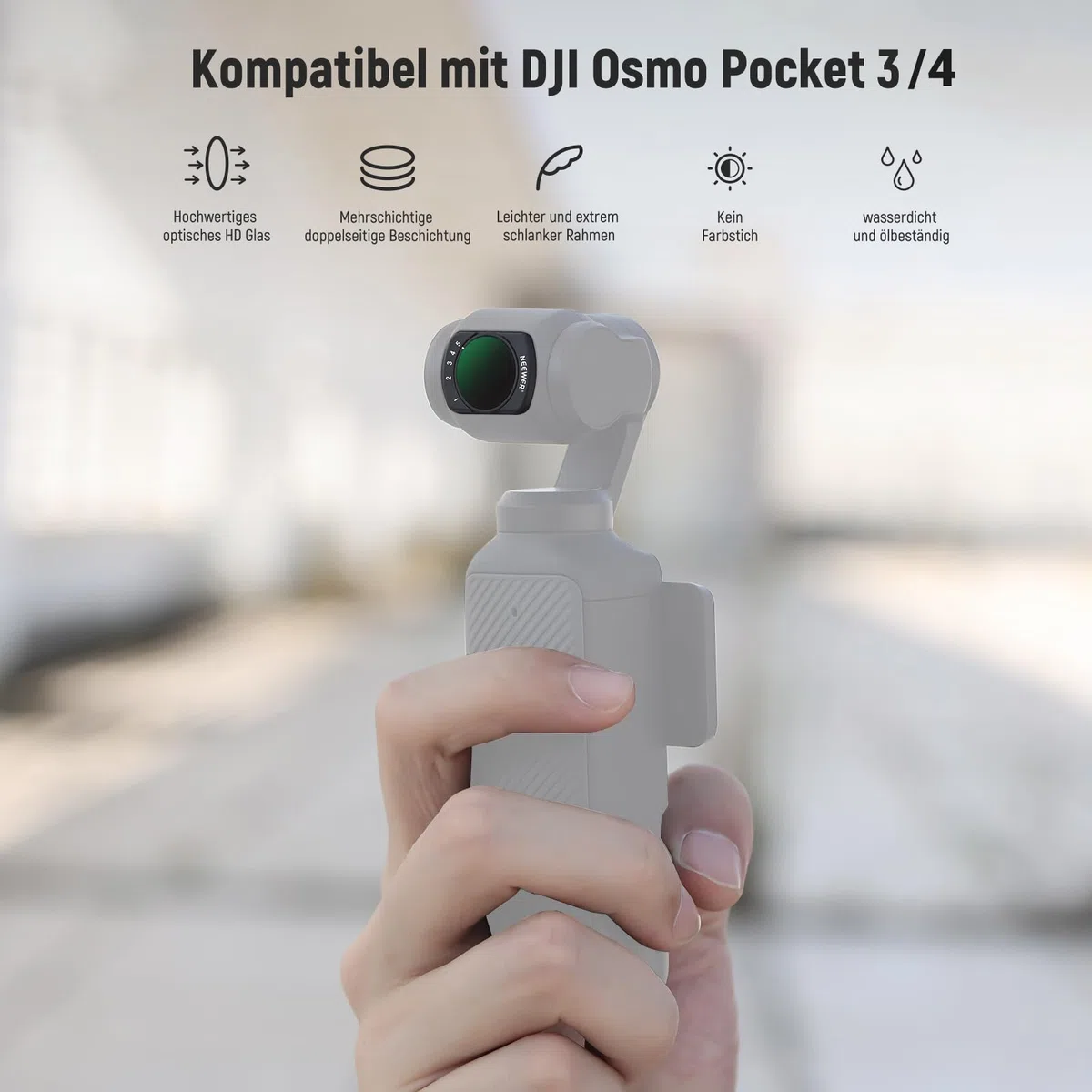 NEEWER Magnetfilterset, kompatibel mit DJI Osmo Pocket 3 / Pocket 4 / Xtra Muse, variabler Neutraldichtefilter ND 2-32 CPL, polarisierender Schwarzdiffusionsfilter 1/4 für filmische Nebeleffekte