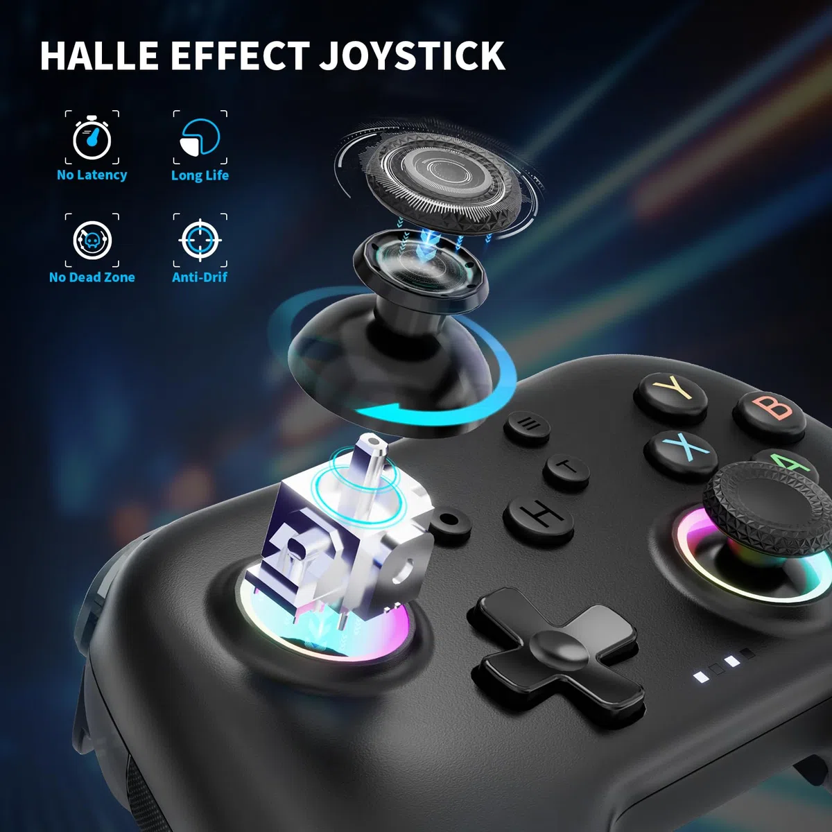 AceGamer Aurora 2.4G Bluetooth Wireless Controller, mit Hall-Effekt Joystick, Linear Resonant Actuator, Programmierbare Rücktaste, PC Controller für Windows PC/Switch/Stem/iOS/Android-Schwarz