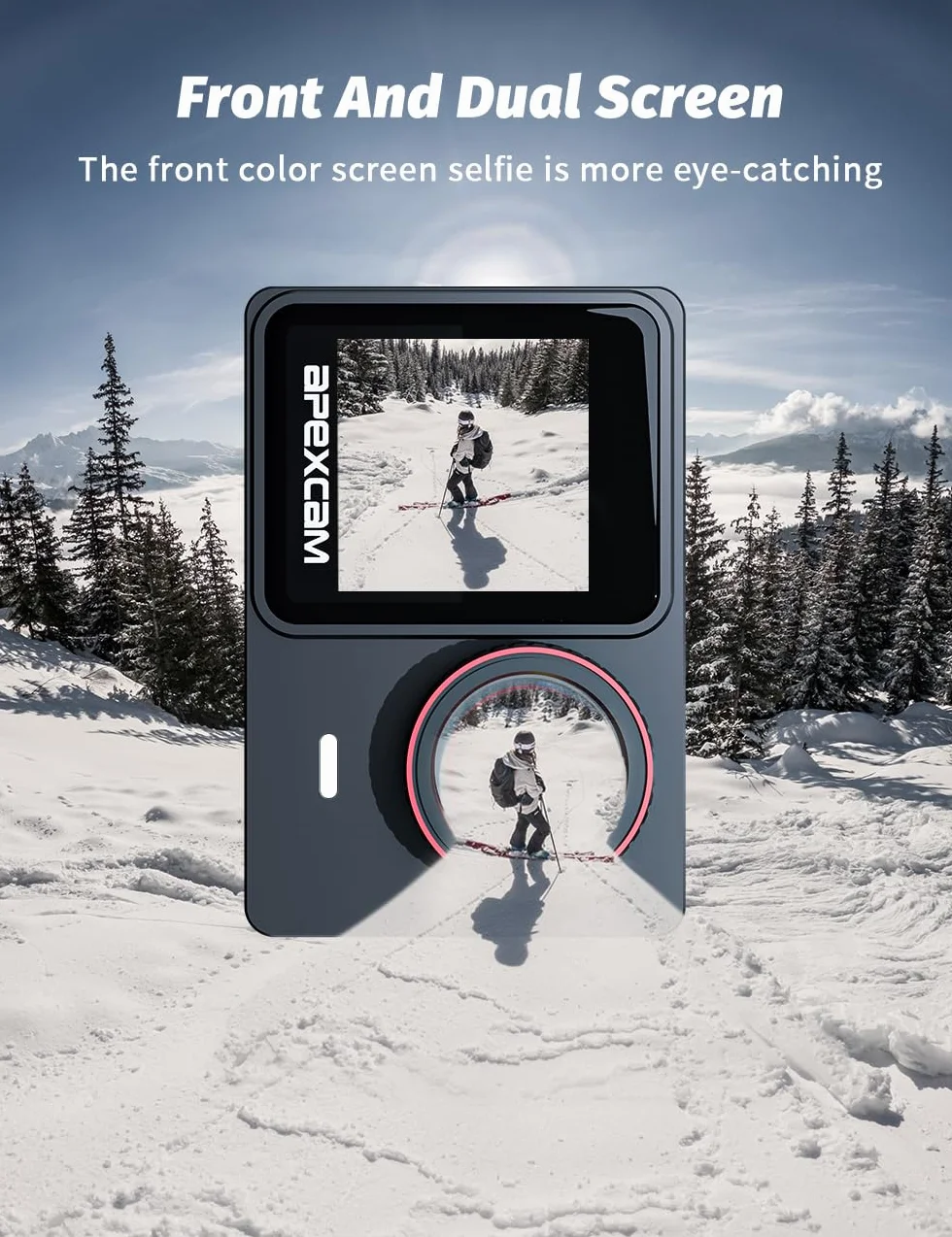 Apexcam X80Pro Action Cam 4K60FPS 64MP Doppelbildschirme EIS Stabilisierung WiFi Sportkamera Unterwasserkamera 40m Wasserdicht 8X Zoom Fernbedienung 2x1350mAh Akkus Zubehör-Set