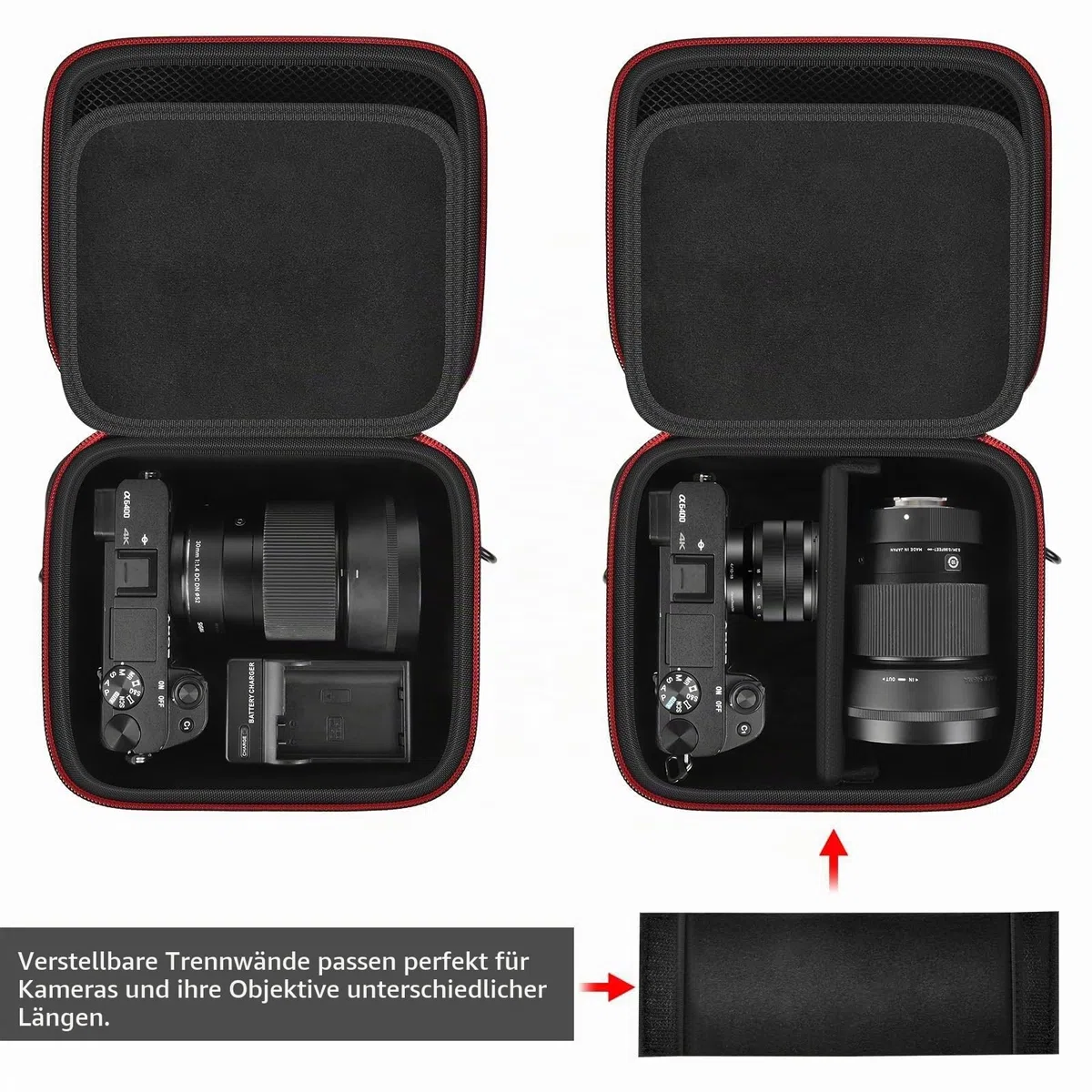 casmilee Kameratasche für Sony Alpha ZV-E10 Alpha a6400/ a6700/ a6100/ a6000/ a6600/ a6500 spiegellose Digitalkamera, harte Reisetasche mit Schultergurt für Objektiv & Zubehör (Schwarz, Medium)