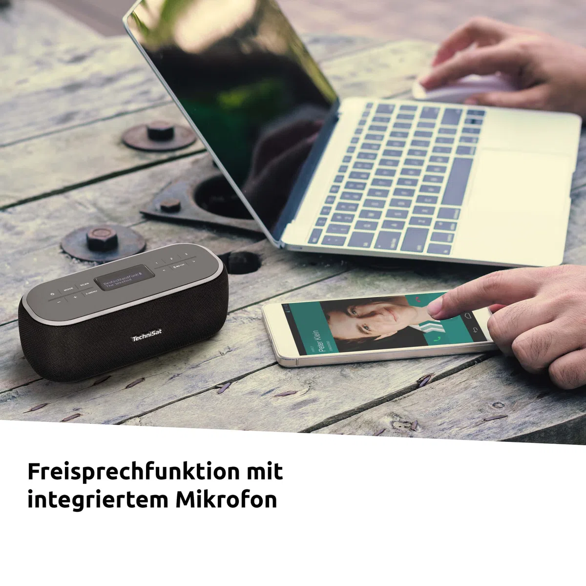 TechniSat VIOLA BT 1 - tragbarer Bluetooth-Lautsprecher mit DAB+ Digitalradio (UKW, DAB, Uhr, Wecktimer, Favoritenspeicher, LCD, Freisprechfunktion, AUX-in, Akku, USB-C ladekabel, 6W) schwarz/grau