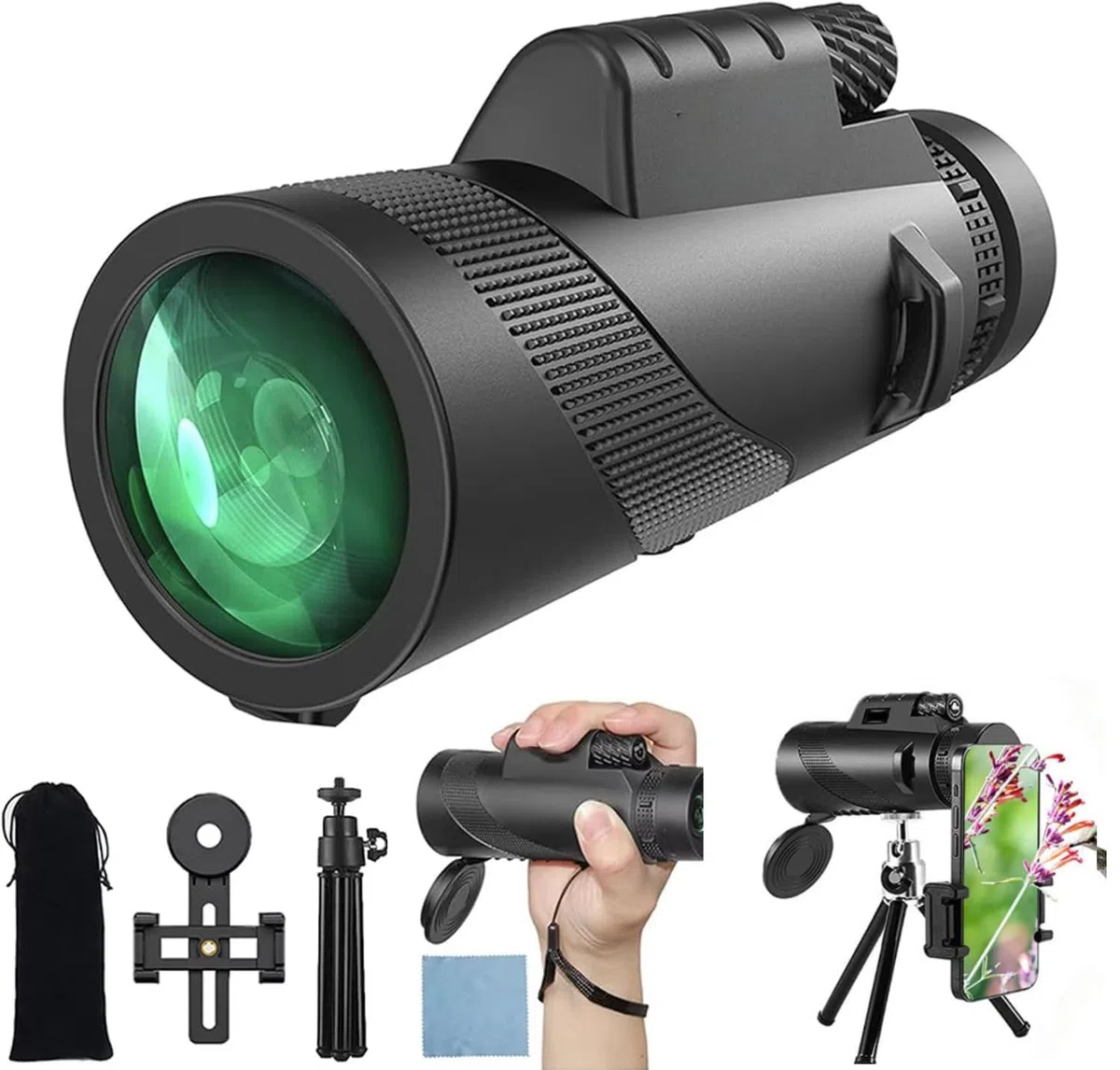 Yongheng monokular 12x50 Erwachsene, Monocular Telescope, Monoculars,mit Smartphone Halter Stativ,Robuste Gummiarmierung,für Wildtiere Vogelbeobachtung Wandern Jagd Camping,IDE