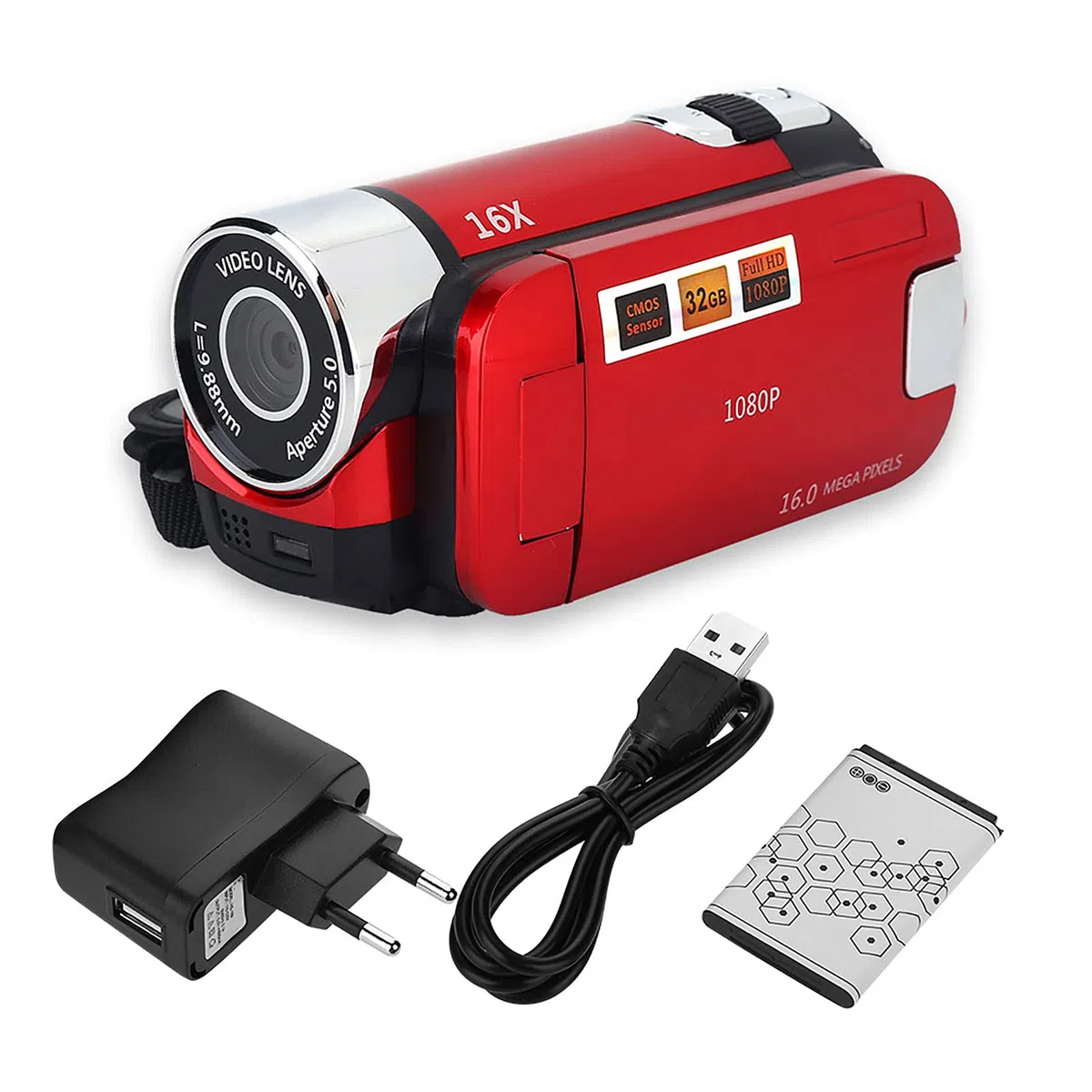 Ejoyous Digitaler Camcorder, 16X Full HD Videokamera High Definition Videokamera mit 270 Grad Drehbildschirm Unterstützt Fotografie und Video mit 2,7-Zoll Display für Home Party Camping (Rot)