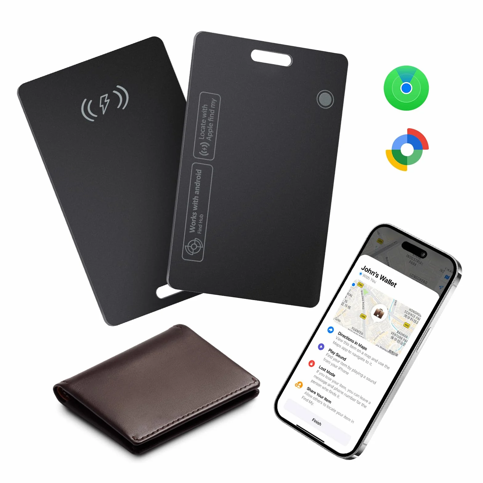 Tracker Karte für iPhone & Android, Tracking Card mit Apple Find My & Google's Find Hub, Wiederaufladbare Wallet Tracker Karte für Geldbeutel, Gepäck, Kreditkarte (für iOS & Android, 2 Pack)