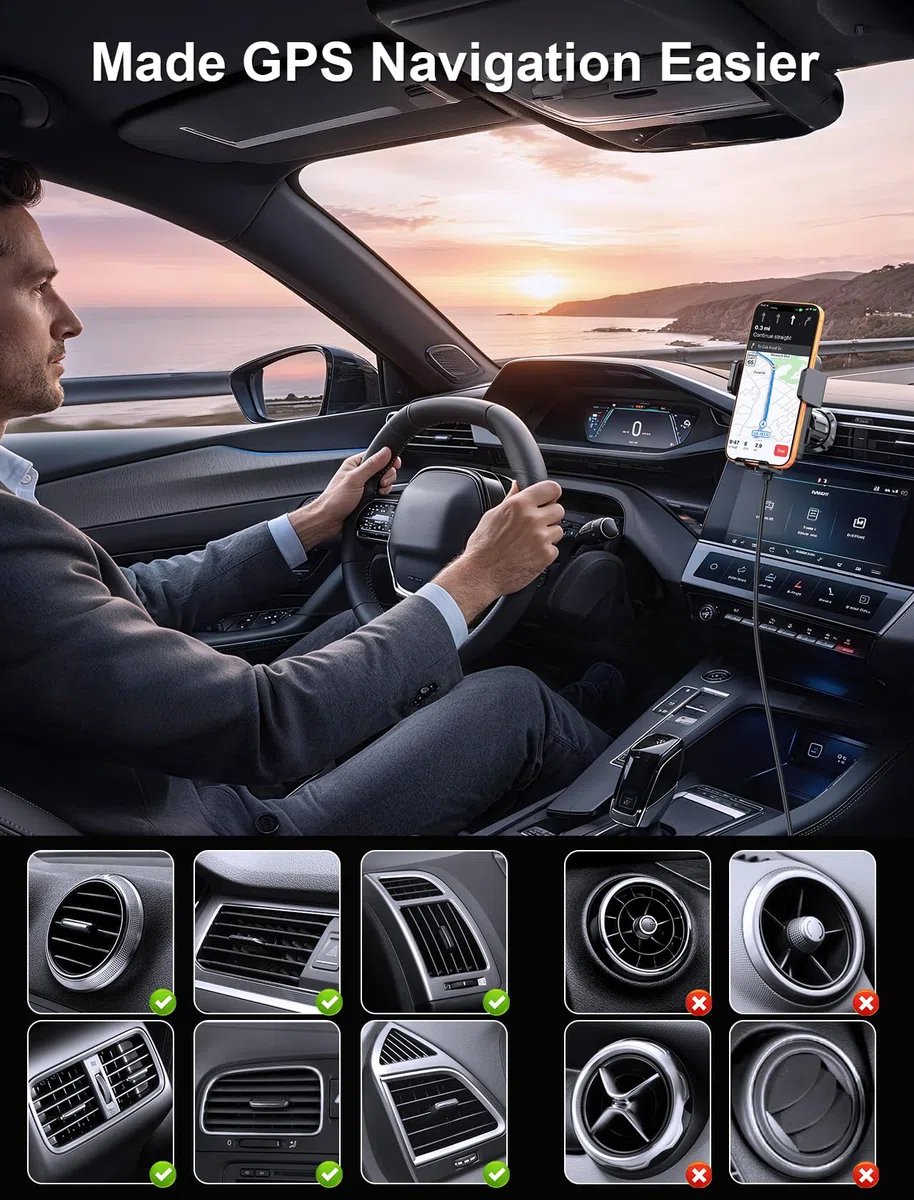 MOKPR Handyhalterung Auto mit Ladefunktion, 15W Induktive Ladestation Auto Entlüftung Armaturenbrett Windschutzscheibe für iPhone 16/15/14/13/12 Serie&Samsung S24/23/22 LG mit LED-Licht (Schwarz)