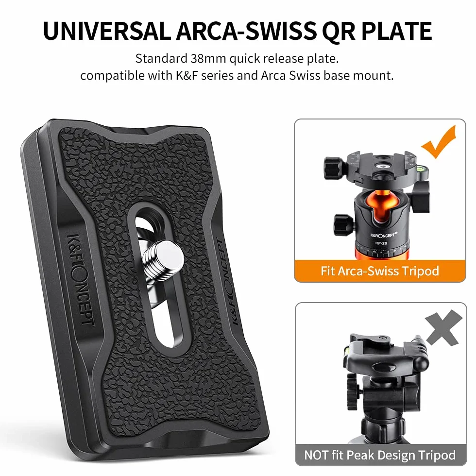 K&F CONCEPT Kamera Schnellwechselplatte, 2 Pack Aluminium Schnellverschlussplatte mit 1/4'' Gewinde, Arca-Swiss Schnellwechselsystem für meisten Stativ, Stativkopf, DSR/DSRL Kamera