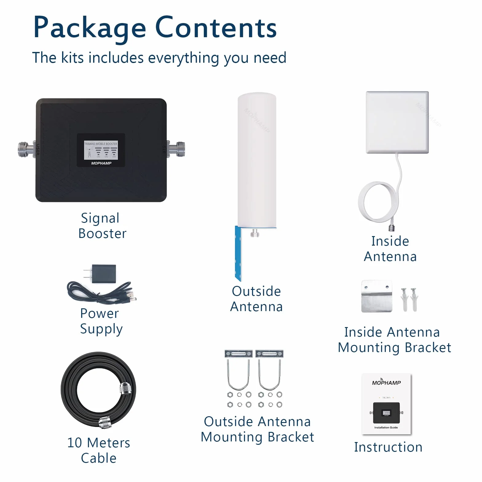 Handy Signalverstärker Mobil GSM 3G 4G LTE Triband 900/1800/2600MHz Band 8/3/7 Mobilfunkverstärker Kompatibel mit E-Plus, O2, T-Mobile, Vodafone