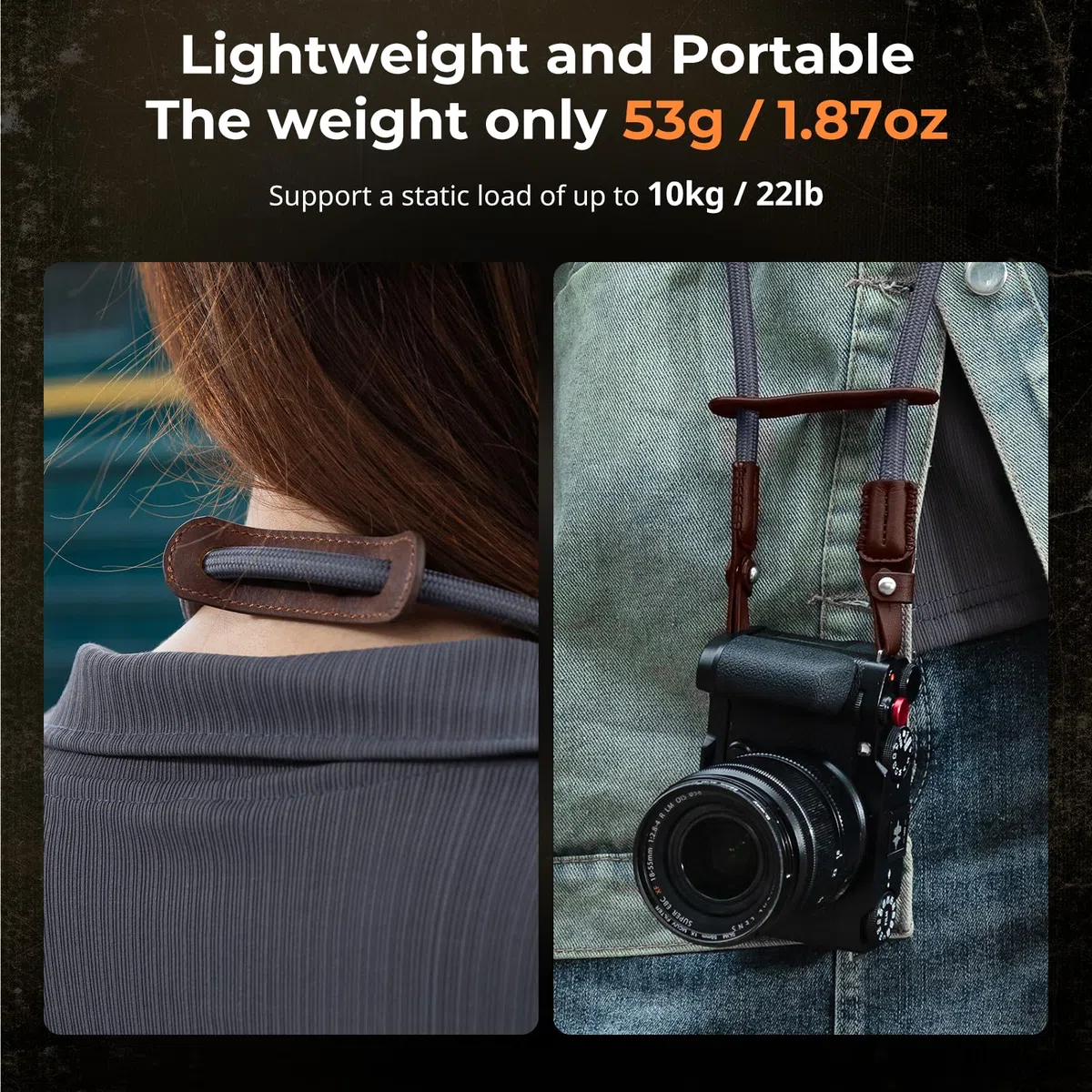 SMALLRIG Shoulder Strap für Kamera, verstellbarer geflochtener Schultergurt für Kamera mit O-Ring und Lederpolster für DSLR/spiegellose Kameras für Sony, für Fujifilm,für Canon, für Nikon