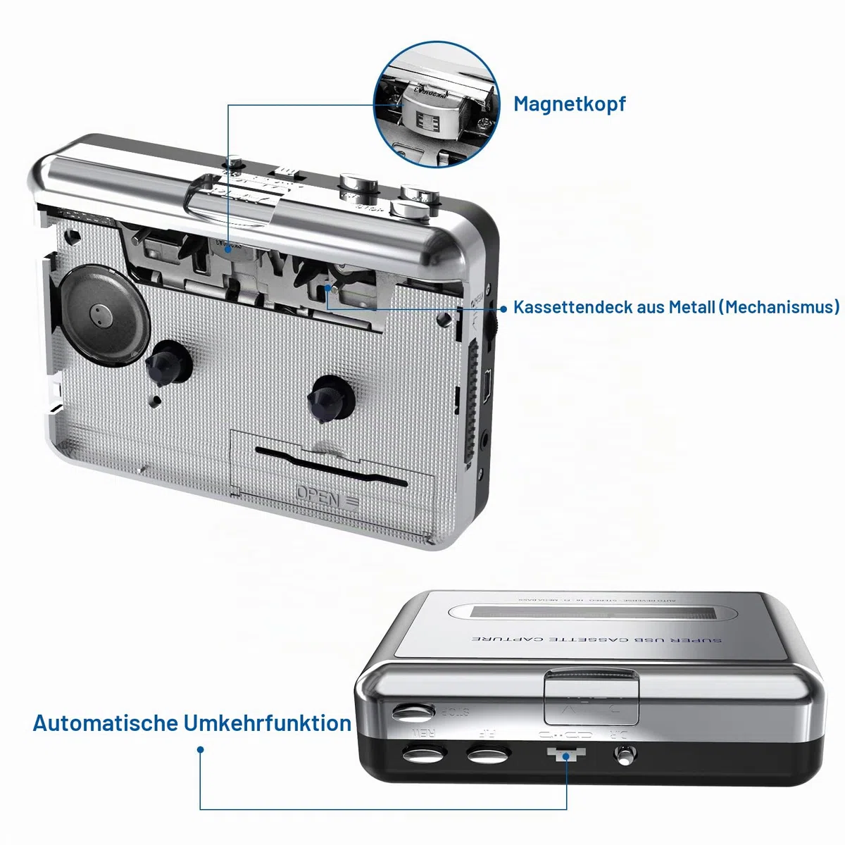 DIGITNOW! Cassette Capture tragbarer Kassetten-Player/Kassette auf MP3-Konverter, Kassette auf MP3/CD-Audio über USB