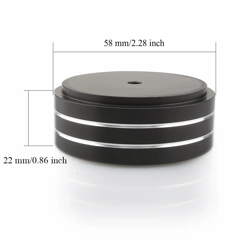 4 Stück Aluminium Füße 58mmx22mm Absorber Lautsprecher Schwingungsdämpfer High End Lautsprecher Füße HiFi Absorber Füße Mit 4 Schrauben und Anti-Rutsch-Ringen (Black)
