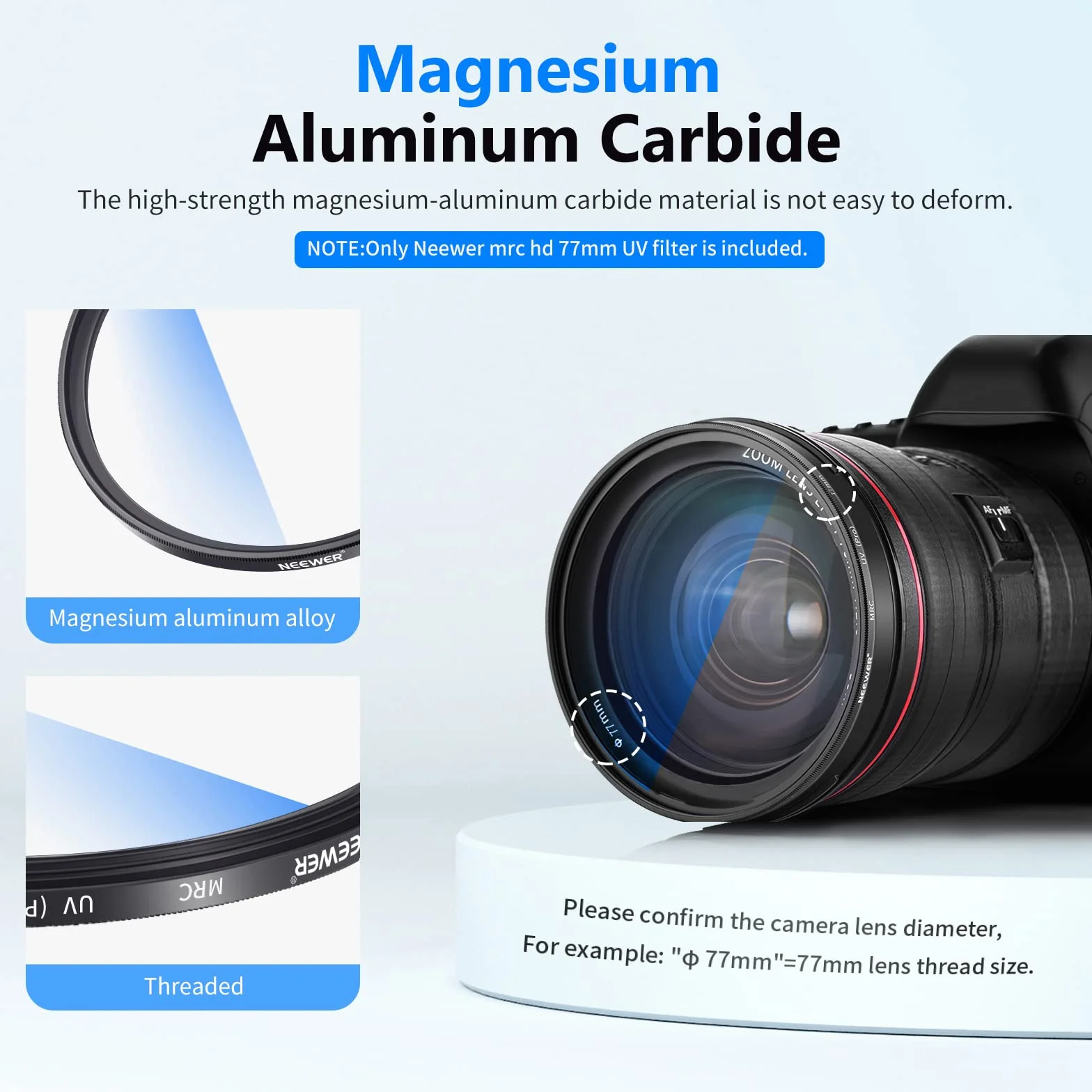 NEEWER 77mm MRC UV Filter, Schutzfilter mit 30 Schichten Multiresistente Nanobeschichtungen/HD Optisches Glas/Wasserabweisend/Kratzfest/Aluminiumlegierung Ultra Slim Rahmen/Ultraviolettfilter
