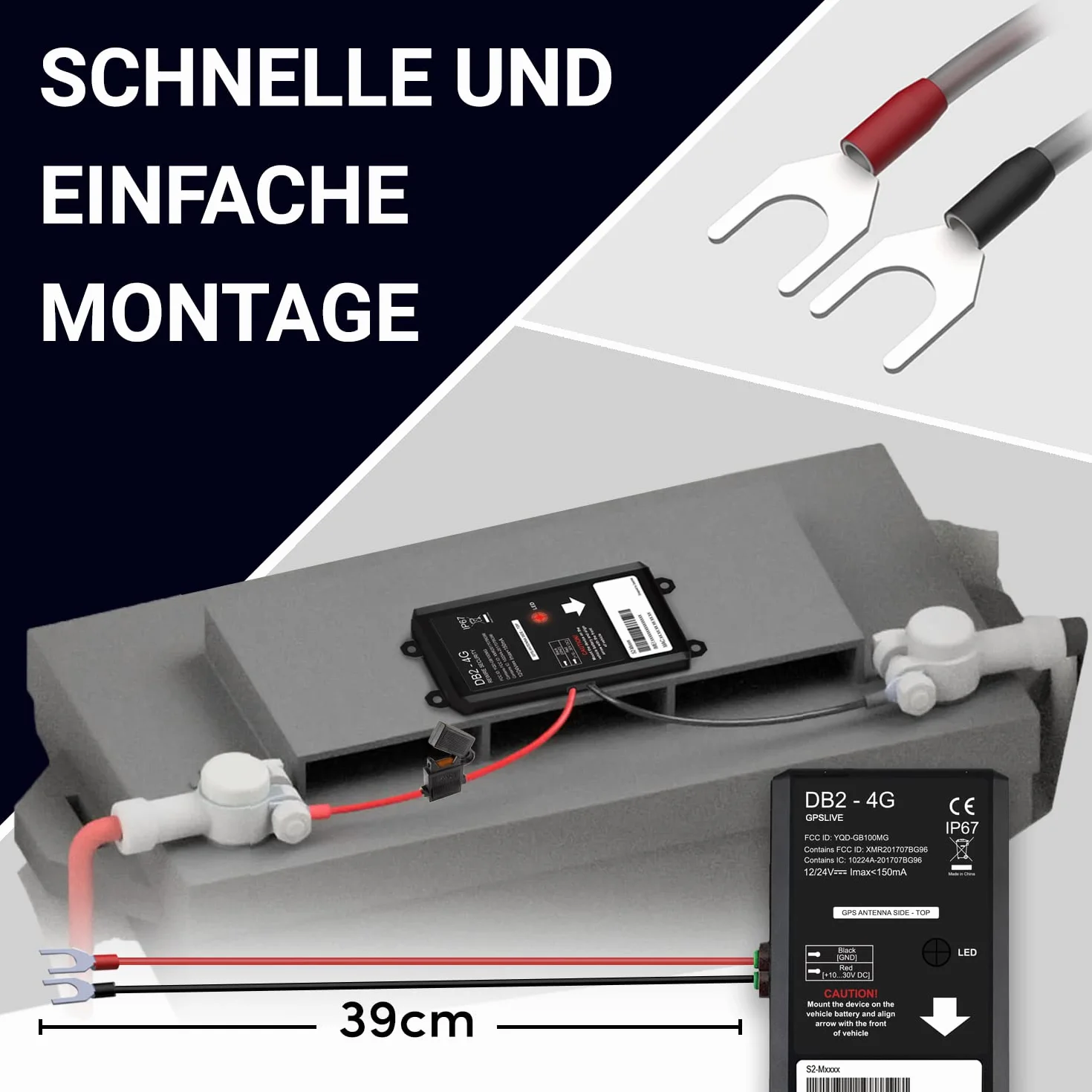 GPSLive DB2-4G GPS Tracker Auto, Motorrad, Wohnmobil, KFZ | Made in EU | Einfache Installation | Livetracking mit App | Keine SIM benötigt | GPS Tracker GPS Sender | Peilsender