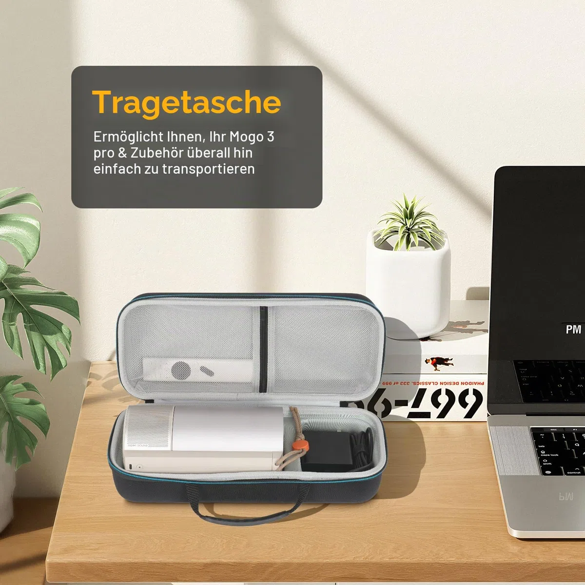 XINGFUDAO Harte Tragetasche für XGIMI MoGo 3 Pro 1080P Projektor, Unterstützt die Aufbewahrung von Ladegeräten, Fernbedienungen und Zubehör, wasserdichte Tasche für Tragbaren Projektor, Schwarz