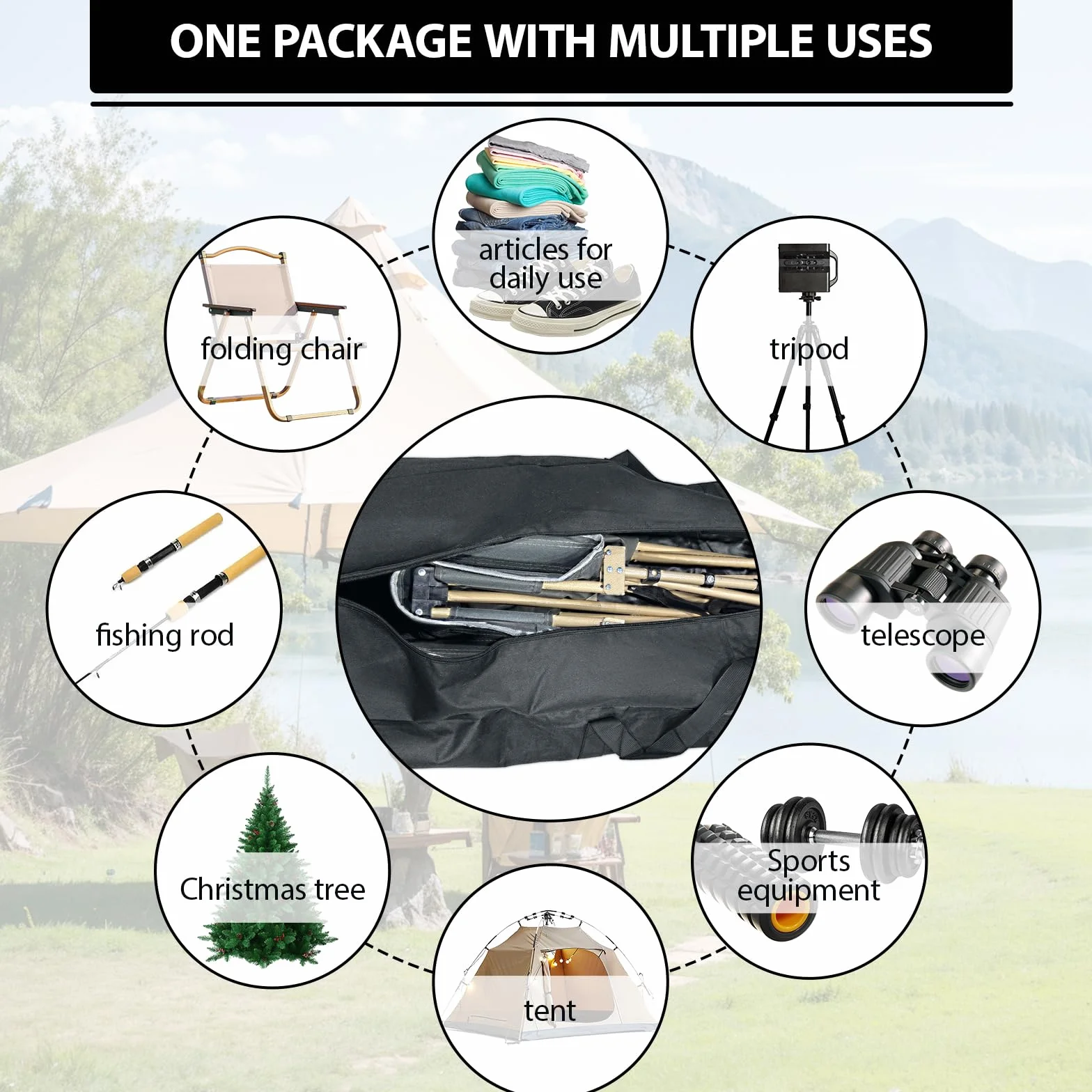 210cm Zelttasche,Tragbare Zeltstangentasche,Handtasche Stativ Tasche,Gestängetasche,Stativtasche,Multifunktional Camping Aufbewahrungstasche,für Zeltstangen Lichtständer