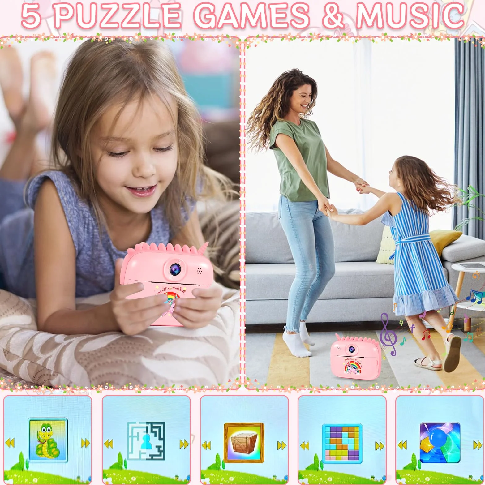 Kinderkamera, 48MP 2.4 Zoll Bildschirm, Sofortbildkamera mit 32G Karte, Druckpapier & Farbigen Stiften, 1080P HD Video, Geschenk für Kinder 3-12 Jahren