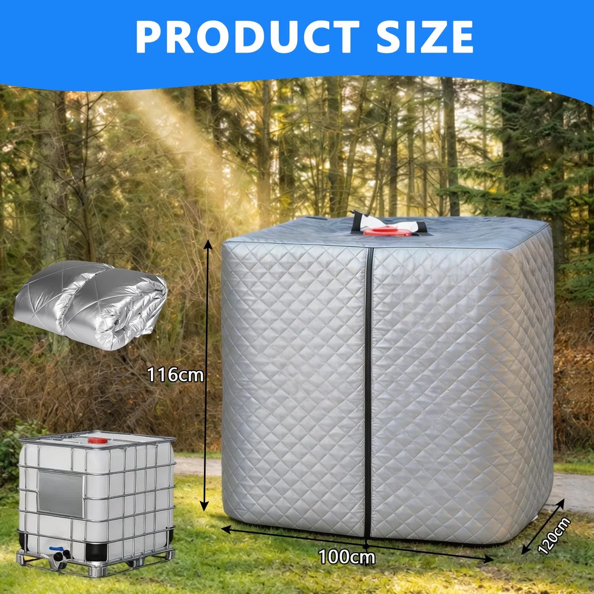 IBC Tank Abdeckung Thermohaube für Container, Wärmedämmung Wassertank Abdeckplane, Schutzhülle Verdicken Hitze & Frostschutz 1000L