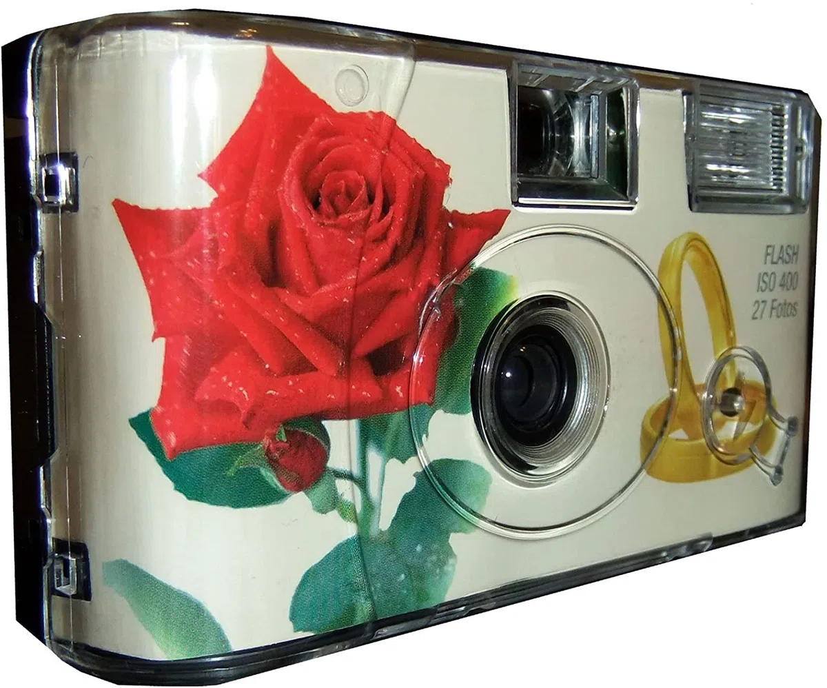 4X 1A Photo PORST Einwegkamera Edition Rose & Ringe, mit Blitz, Batterien und Film (4er Pack, je 27 Aufnahmen)