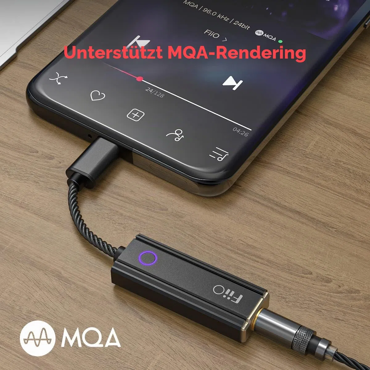 FiiO JadeAudio KA1 Kopfhörer-Verstärker, winziger USB-DAC, hohe Auflösung, 3,5 mm, verlustfrei, für Smartphones/PC/Laptops/Player (Typ C, schwarz)