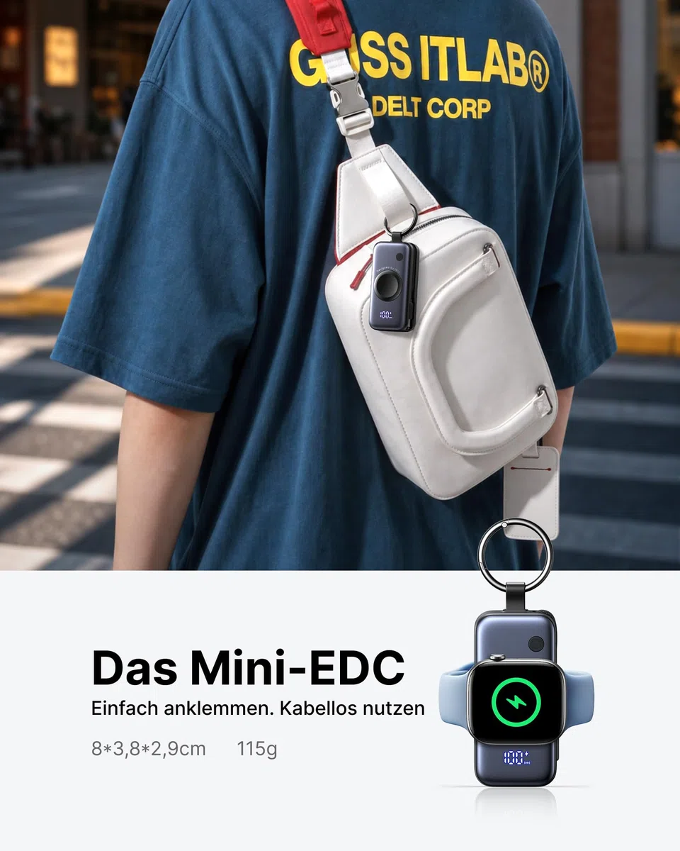 INIU Power Bank, Mini Powerbank für Apple Watch and iPhone mit USB-C Kabel, 5000mAh 20W Tragbare Externe Handyakkus, Uhrenständer Reise Gadgets Flugzeug für Apple Watch Ultra 11 10 9 SE, iPhone 17 16