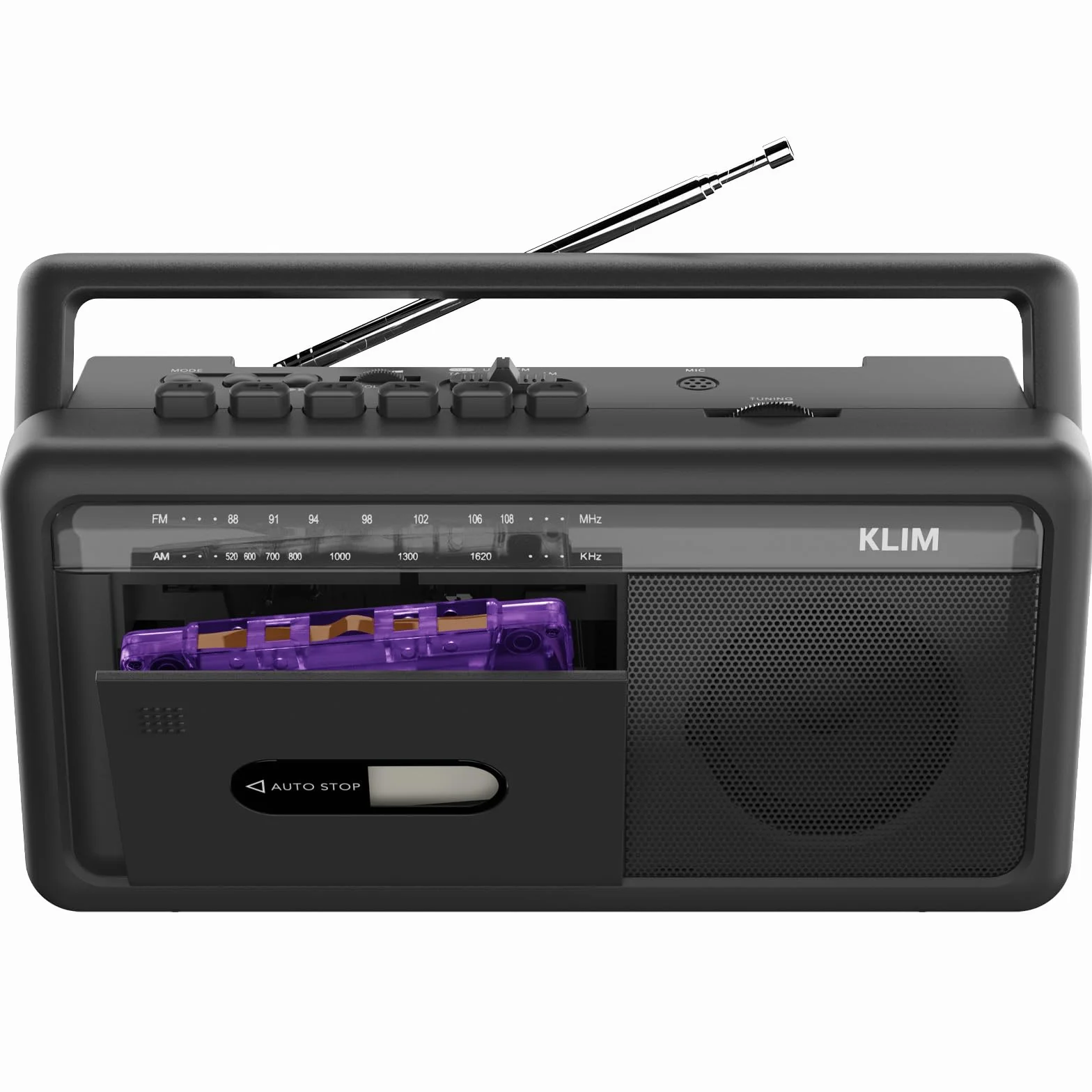 KLIM Tragbare Kassettenspieler Boombox, AM/FM Radio, Bluetooth Radio, Cassette Player & Kassettenrecorder, USB, Lautsprecher, Kopfhöreranschluss, Batteriebetrieb & Netzbetrieb - Schwarz